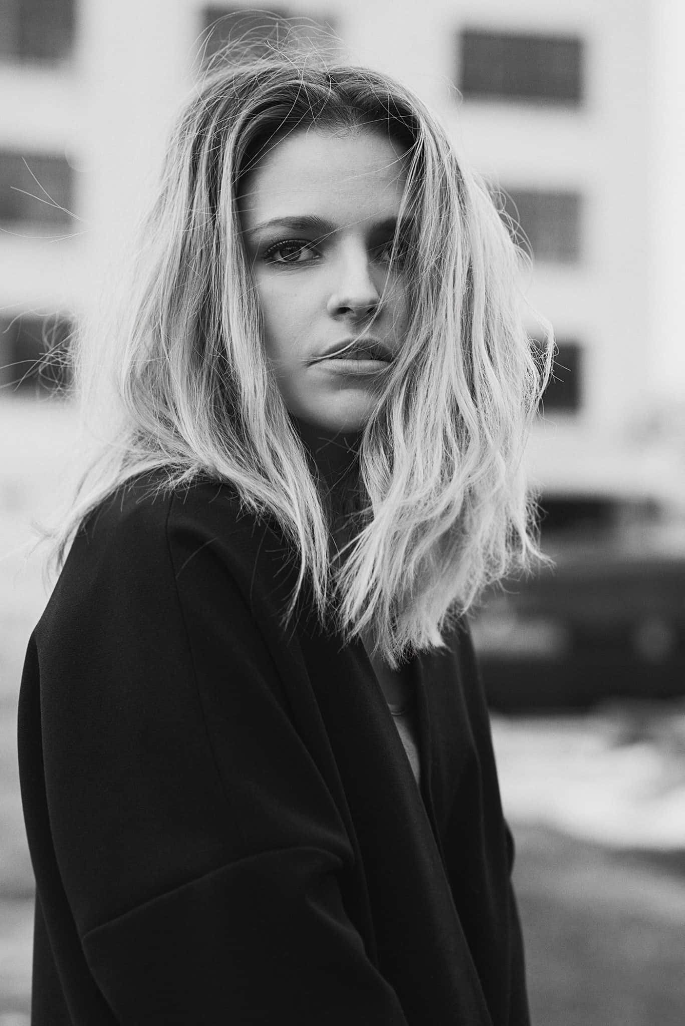 intense gaze, black and white portrait, woman, Full HD Phone Wallpaper