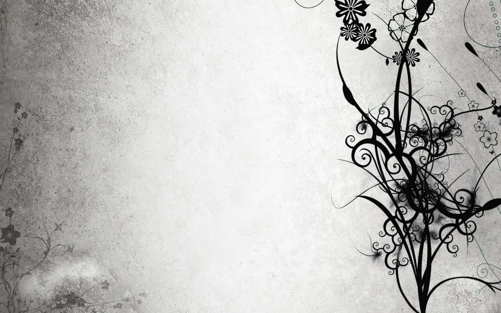 black floral swirls, blossoms, textured off-white background, HD Desktop Wallpaper