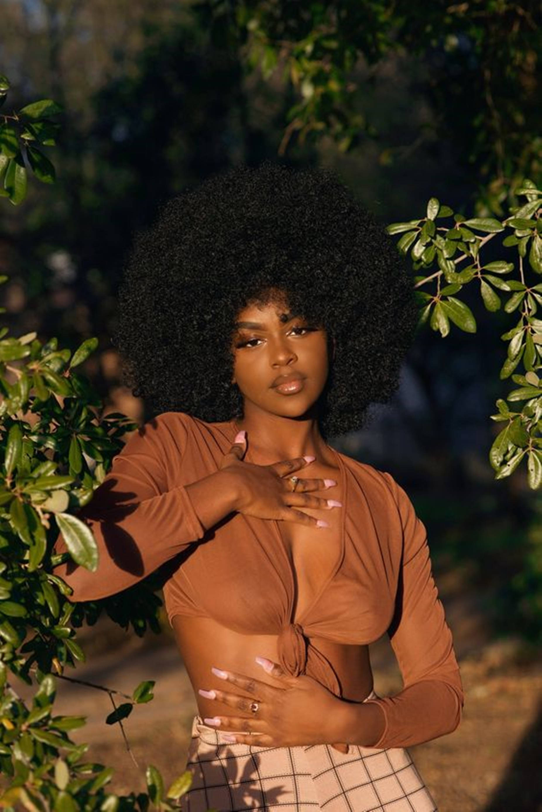Beautiful Black Woman, park, large afro, 2K Phone Wallpaper