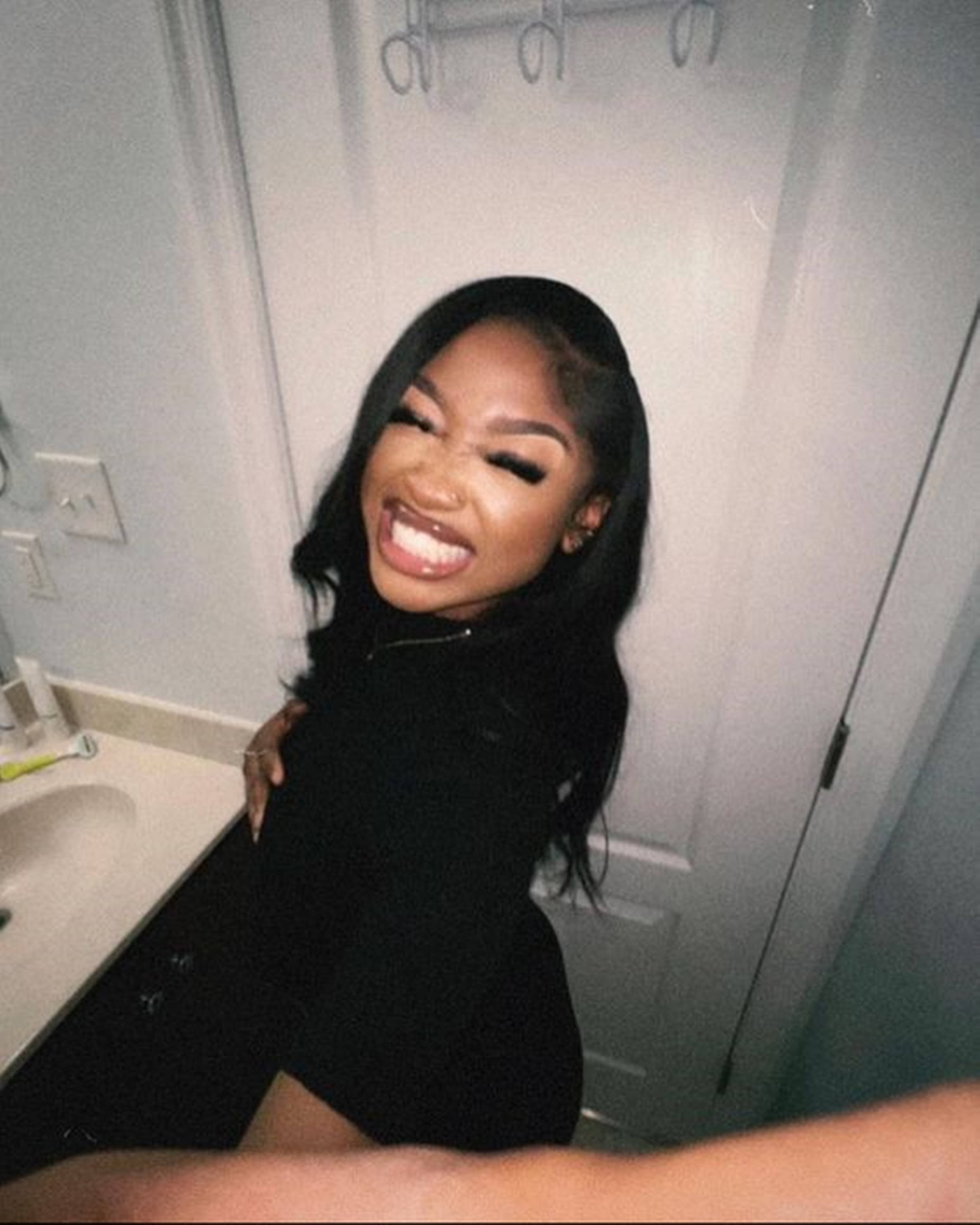beautiful black woman, bathroom, long black hair, Full HD Phone Wallpaper