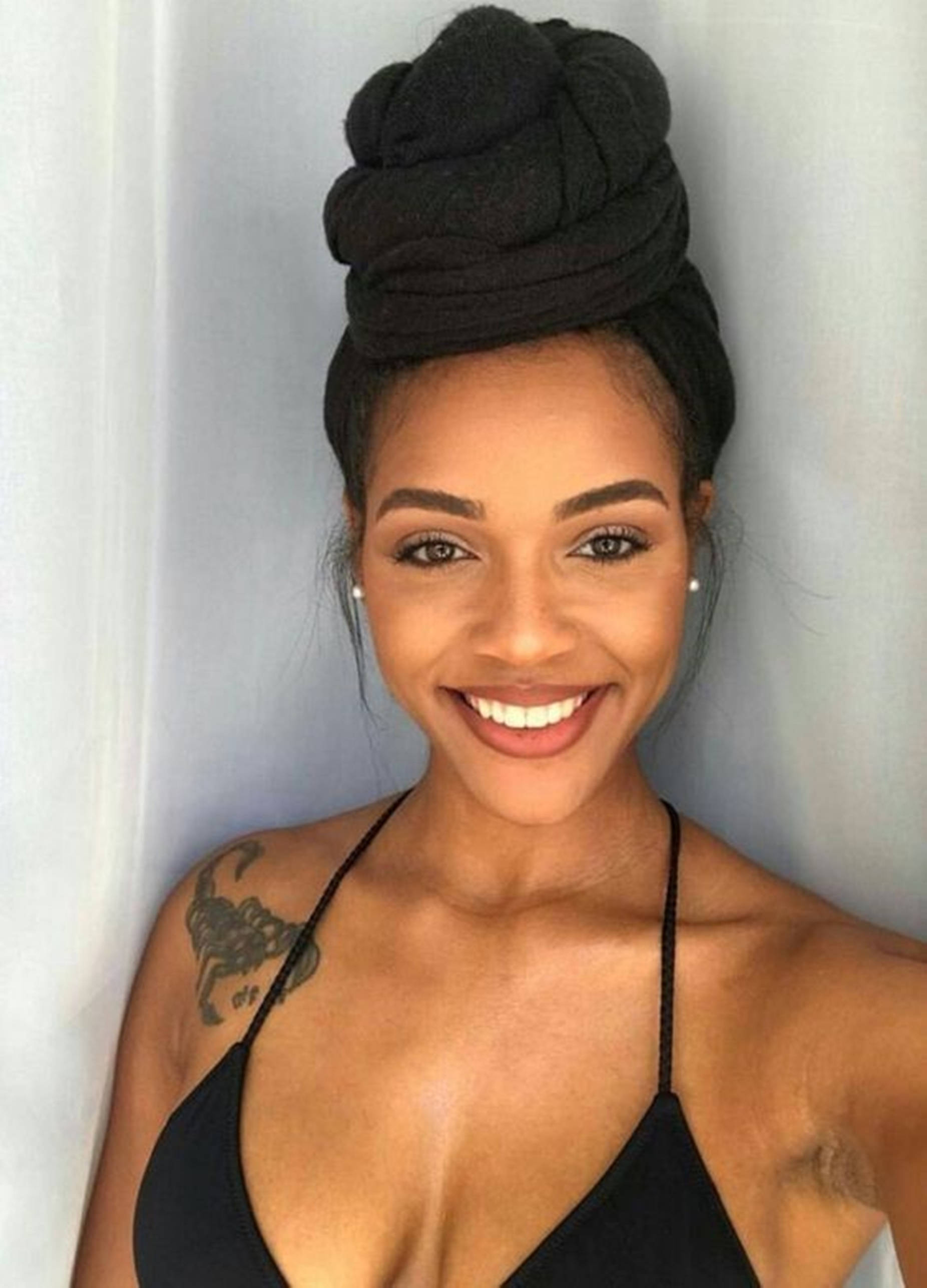 beautiful black woman, shoulder tattoo, black turban, 2K Phone Wallpaper