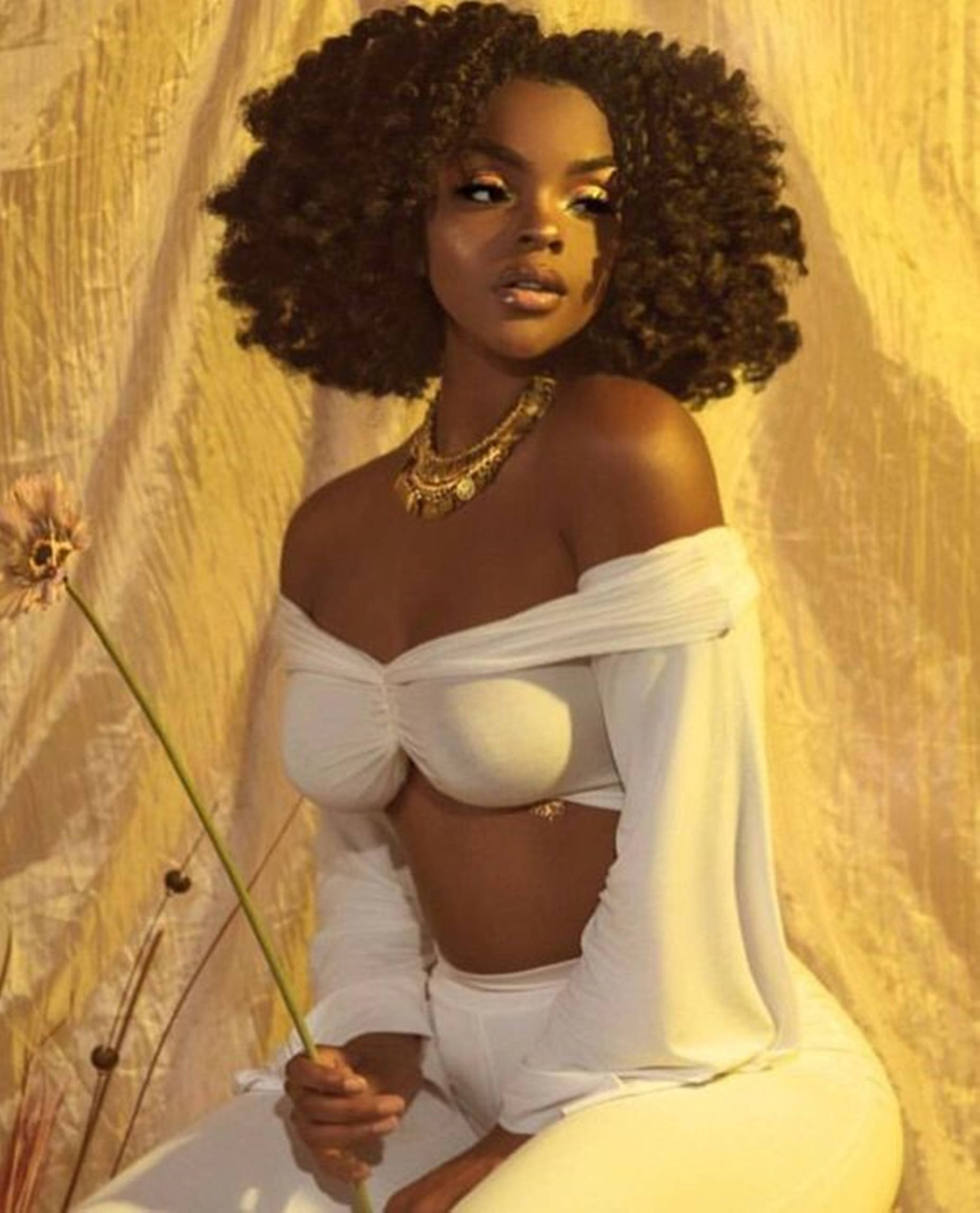 Beautiful Black Woman, golden hour, voluminous curly hair, Full HD Phone Wallpaper