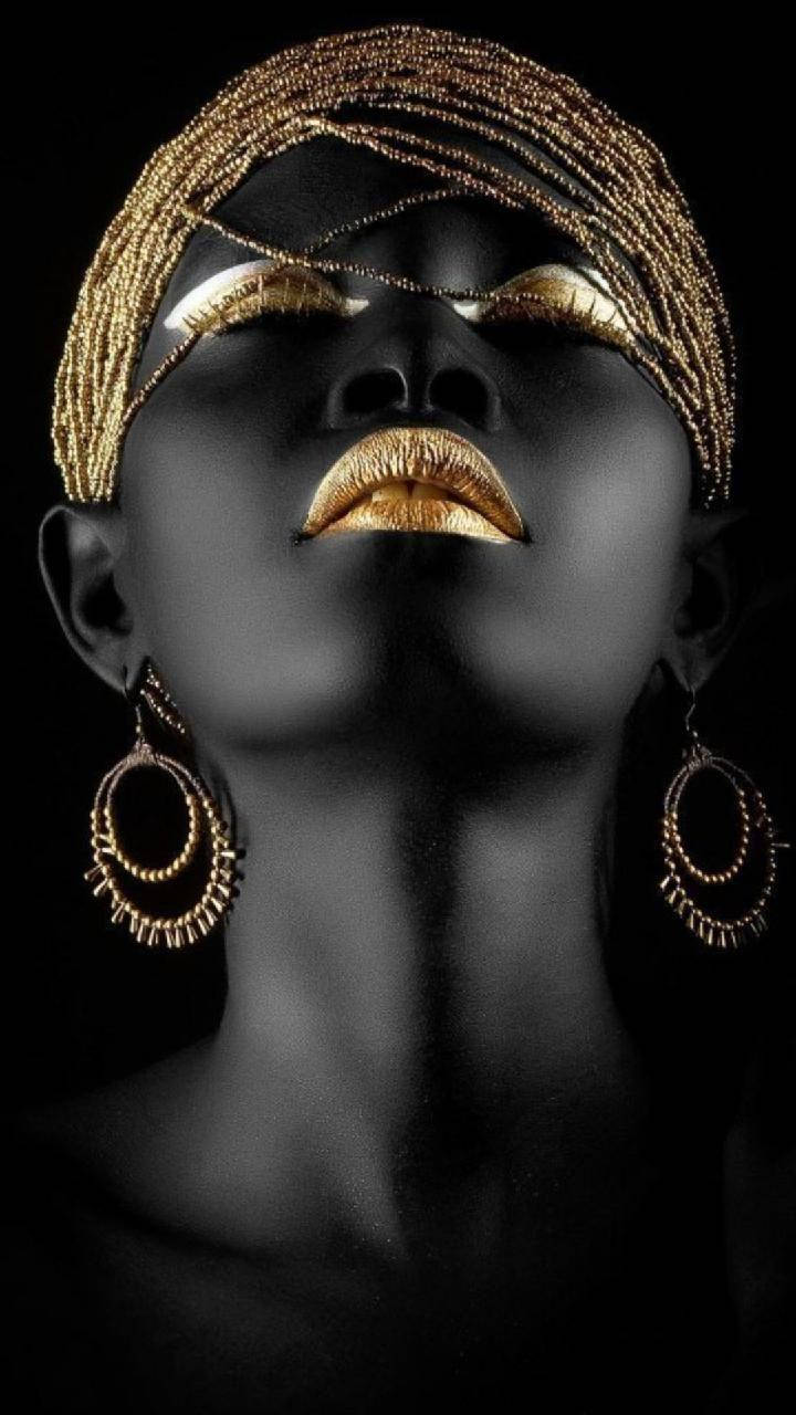 beautiful black woman, gold makeup, black background, HD Phone Wallpaper