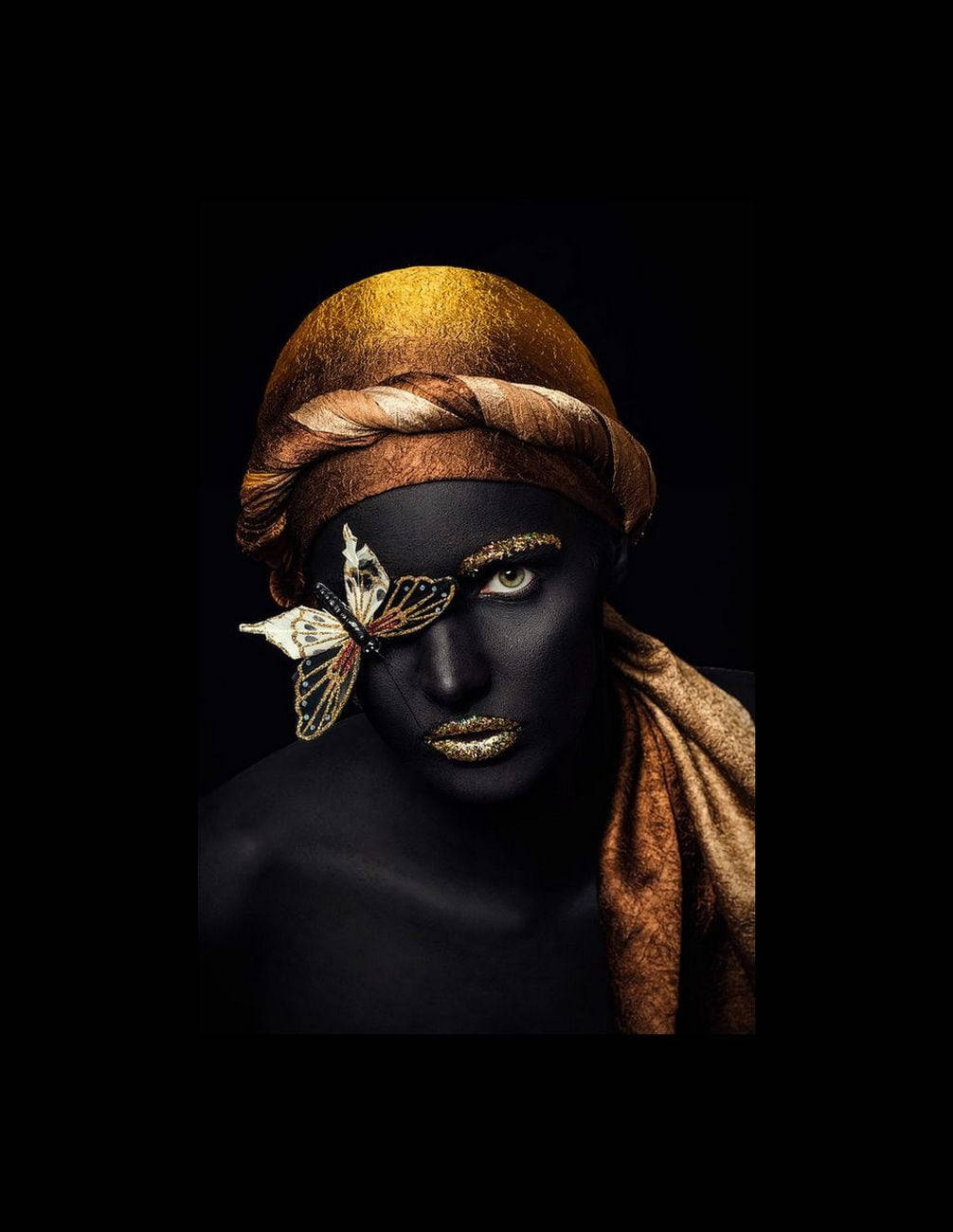 gold headwrap, butterfly, black face paint, HD Phone Wallpaper