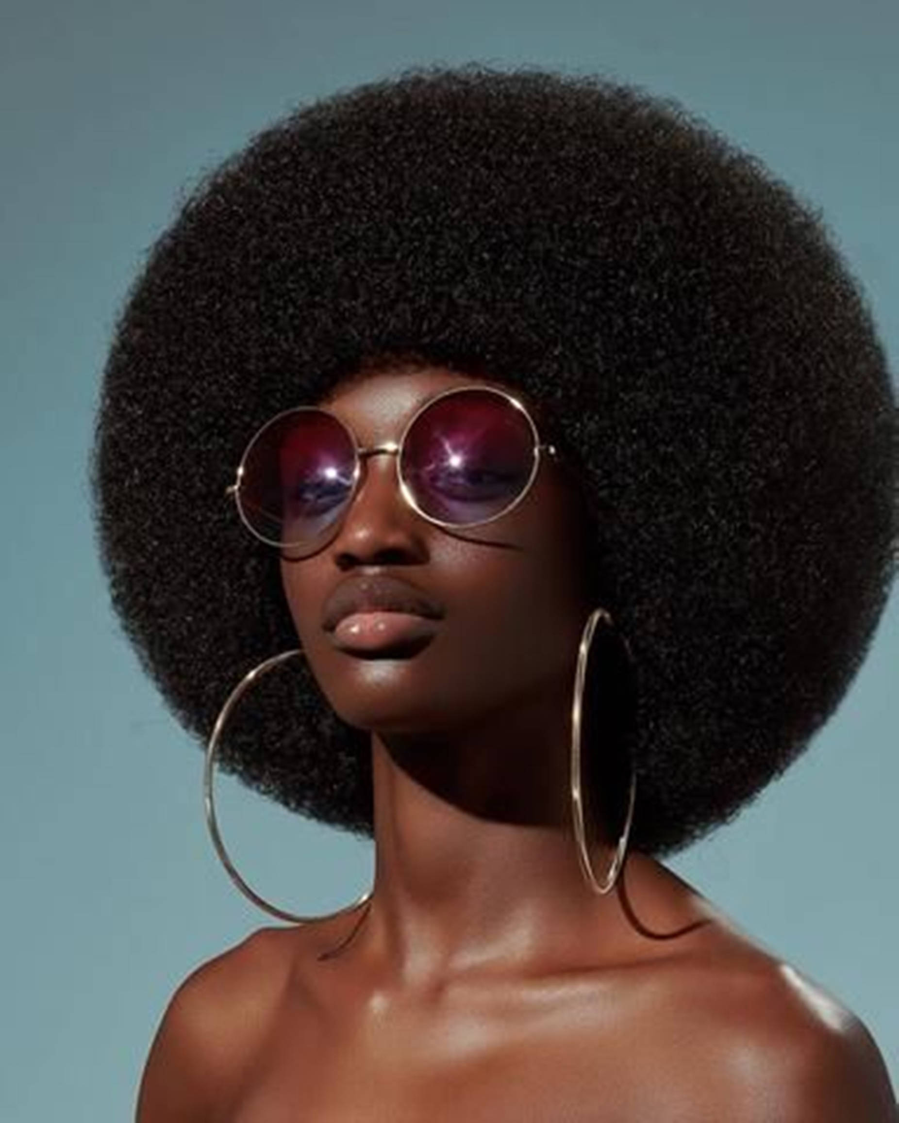 Beautiful Black Woman, large afro hairstyle, round sunglasses, Full HD Phone Wallpaper