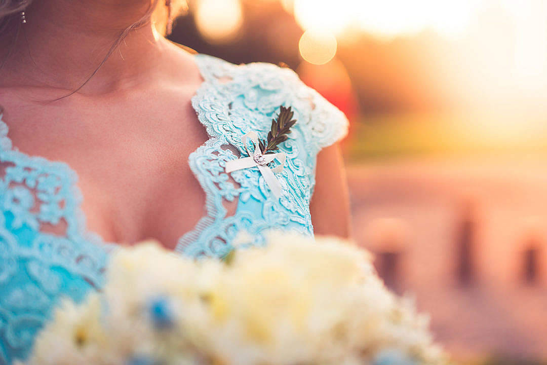 light blue lace dress, feather brooch, warm sunset glow, SD Desktop Wallpaper