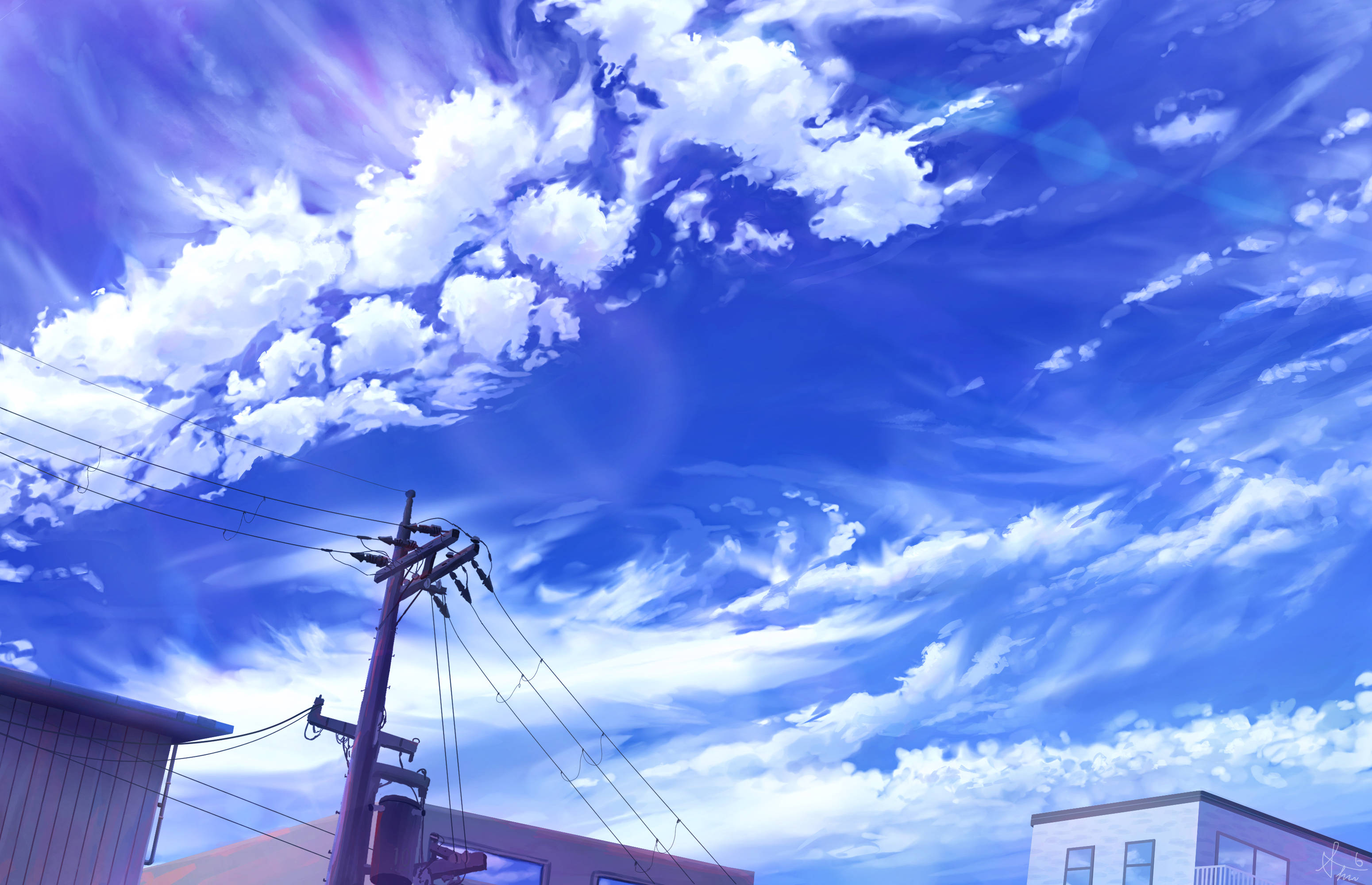 Beautiful Blue, anime sky, swirling blue clouds, 2K Desktop Wallpaper
