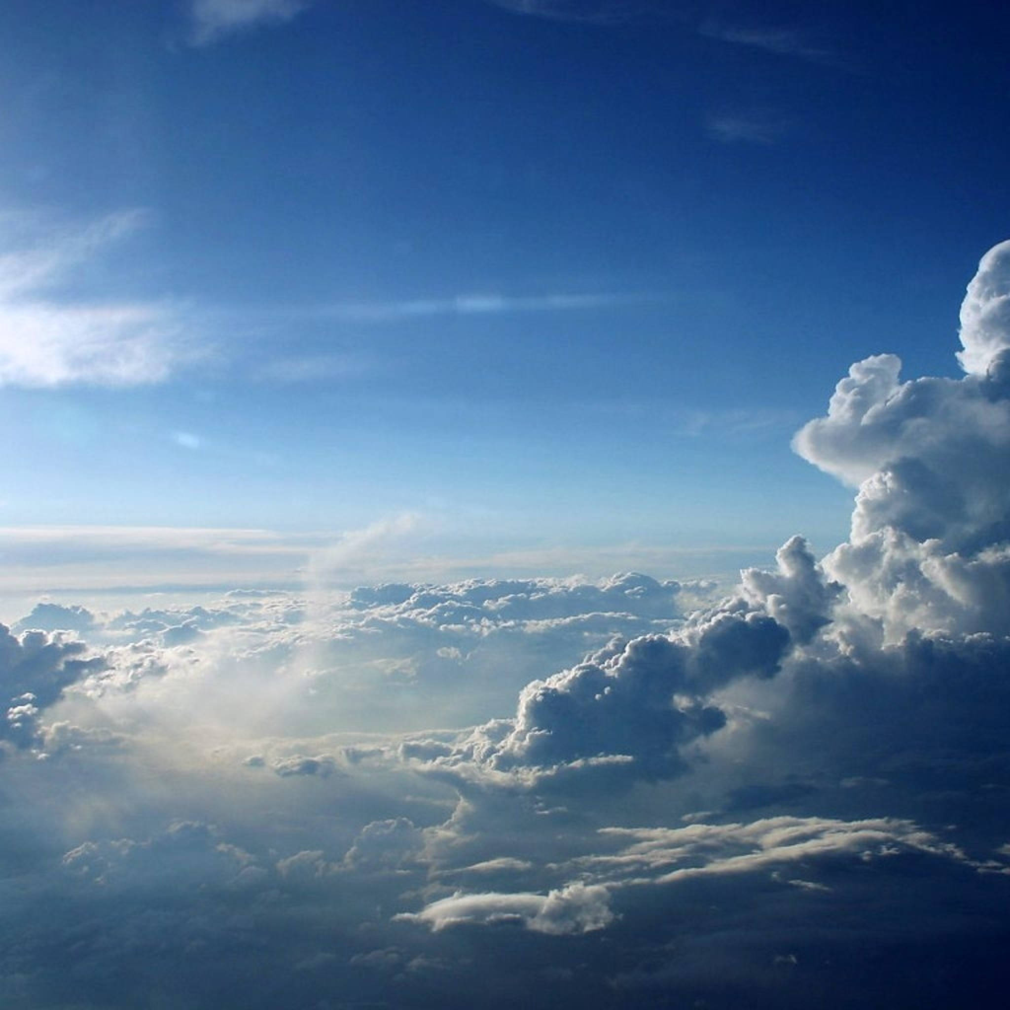 blue sky, fluffy white clouds, aerial view, Full HD Desktop Wallpaper