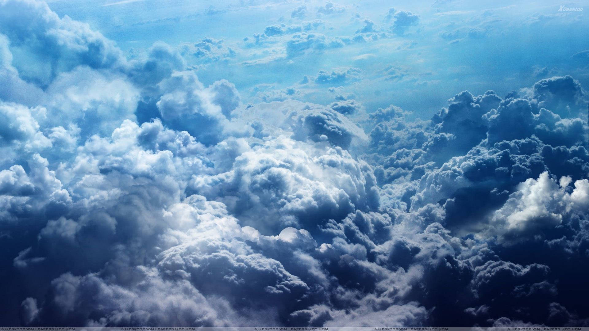 Beautiful Blue, cloudy sky, fluffy clouds, Full HD Desktop Wallpaper