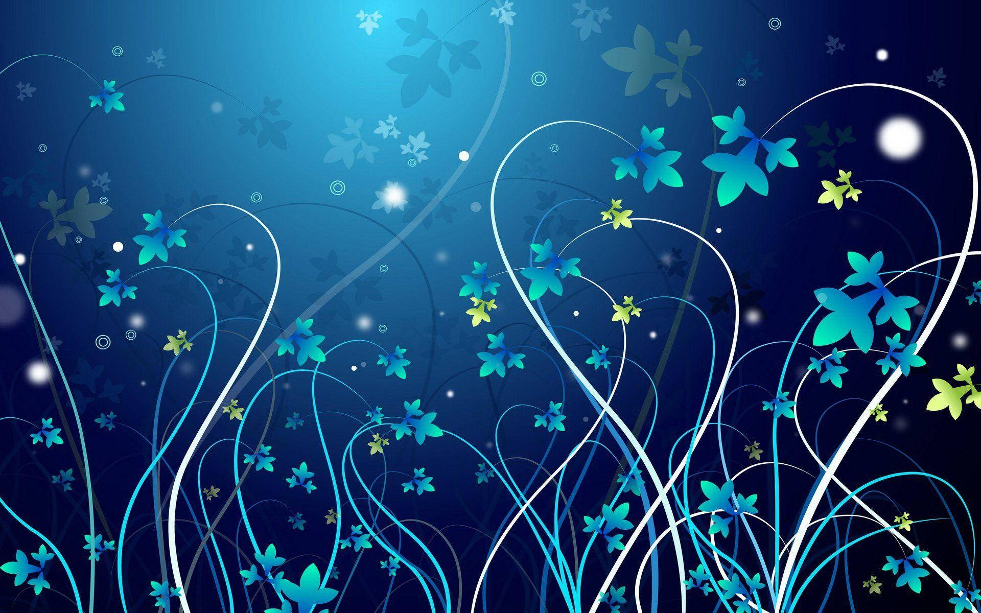 blue background, flowers, stars, Full HD Desktop Wallpaper