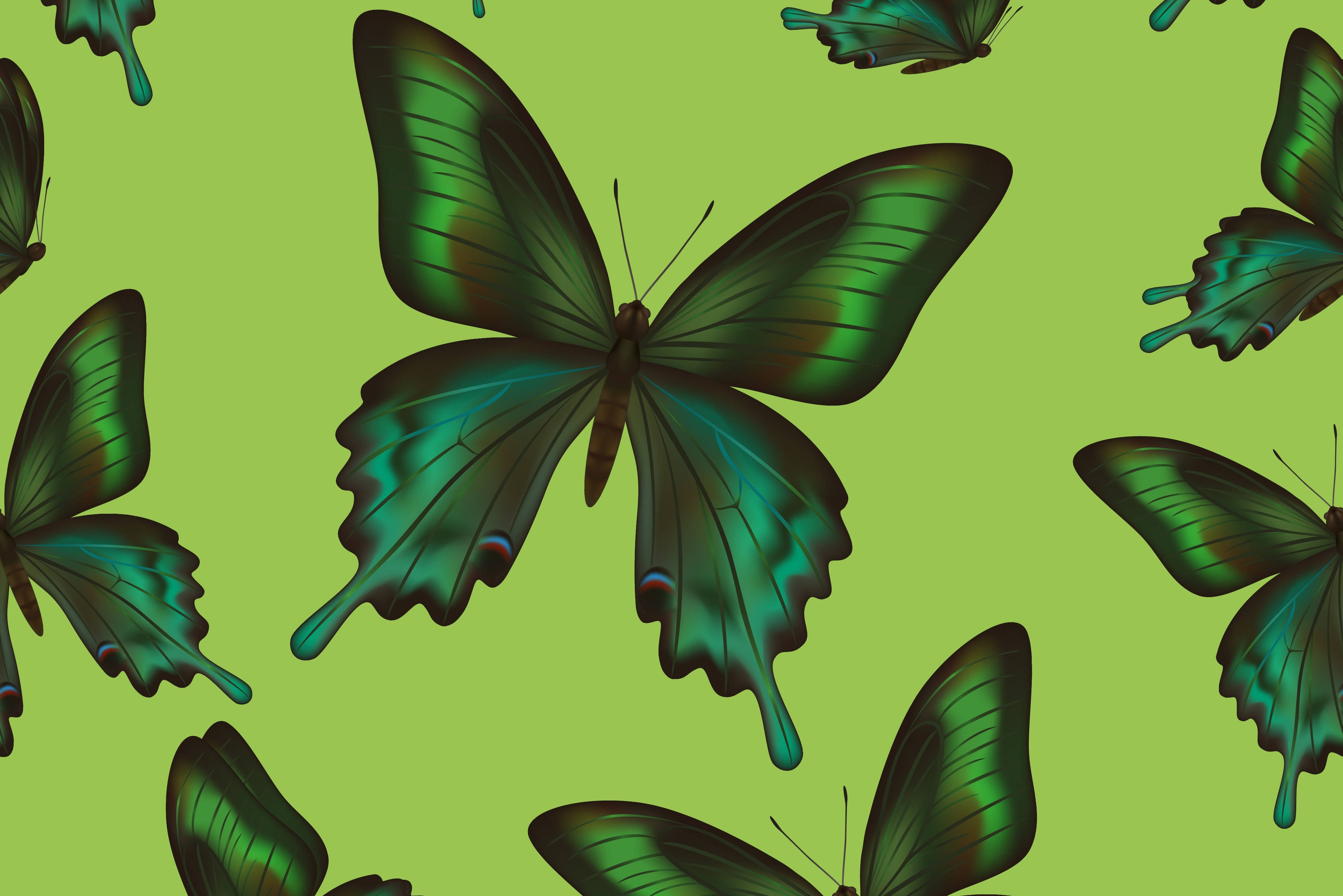 4k green vector art butterflies, vibrant green butterflies, iridescent wings, 4K Desktop Wallpaper