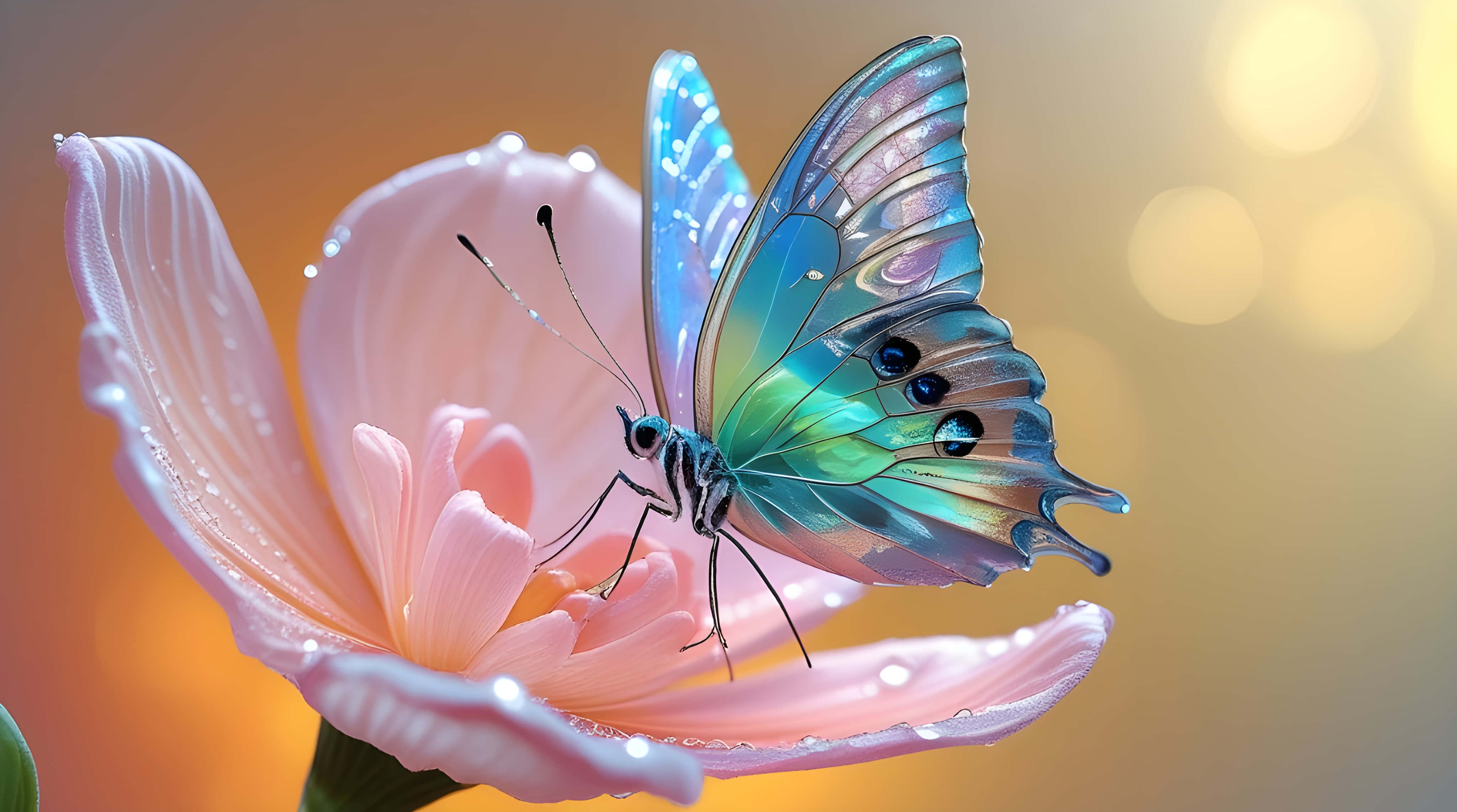 butterfly, vibrant blue and teal, iridescent wings, 4K Desktop Wallpaper