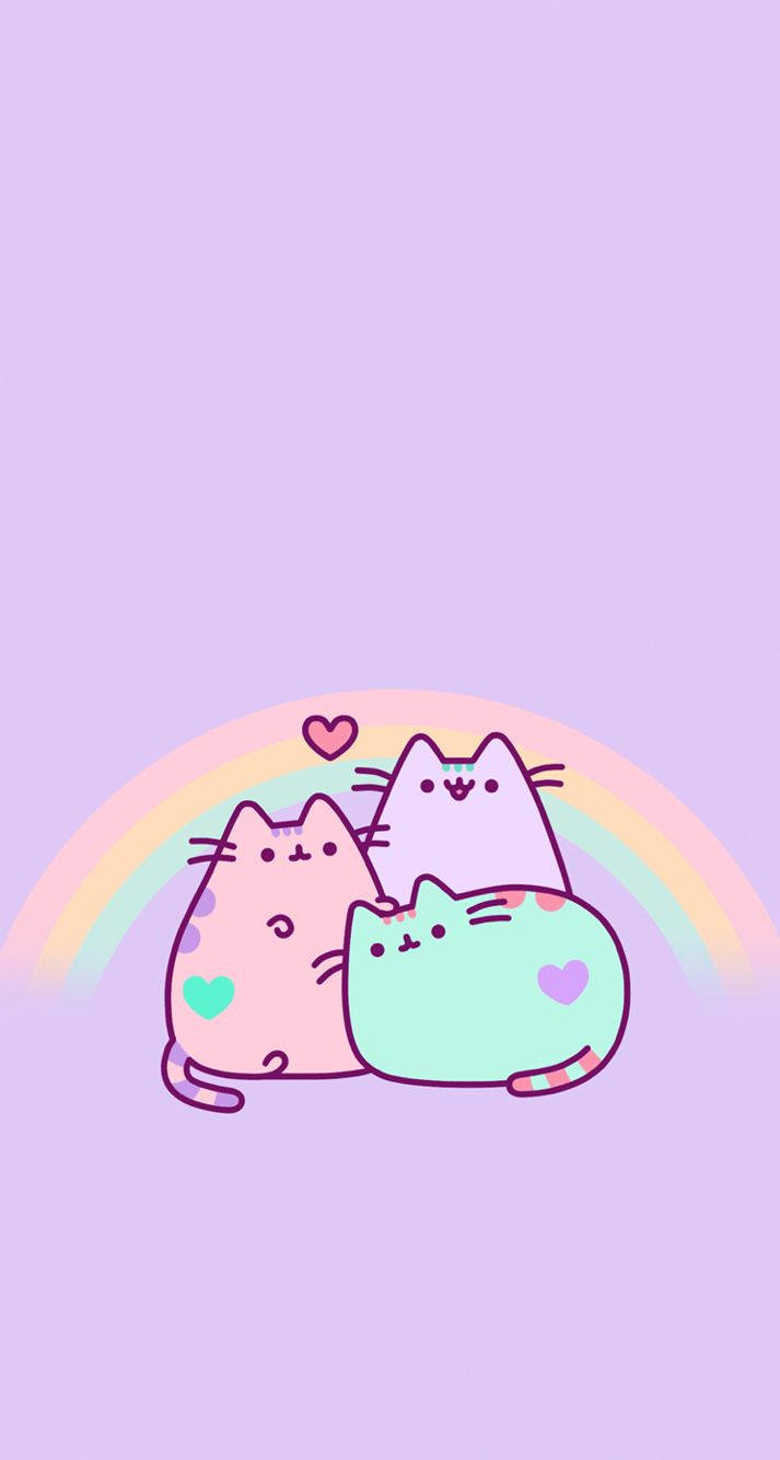 Pastel Pusheen Cats, rainbow, hearts, HD Phone Wallpaper
