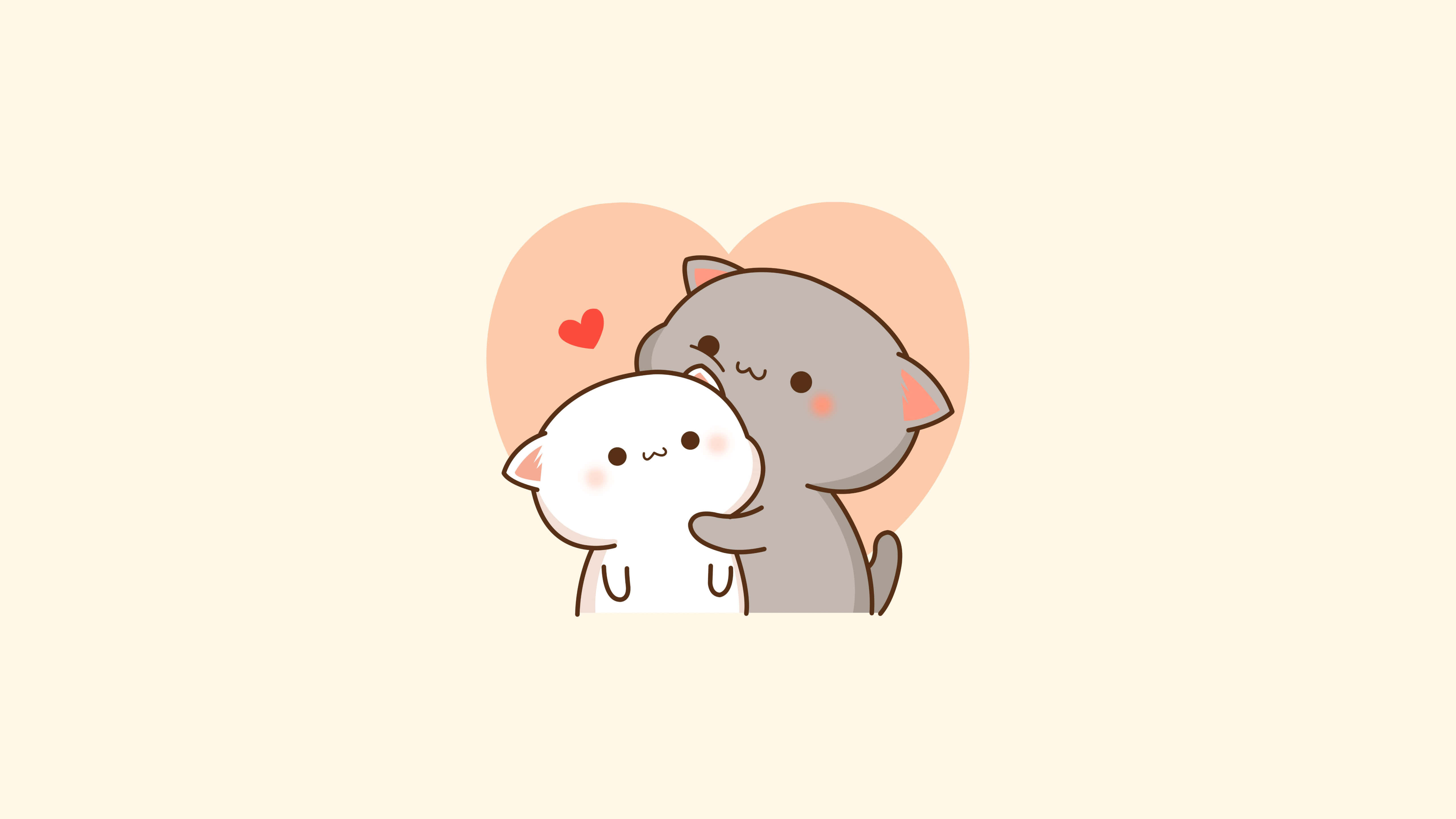 gray cat, white cat, soft peach heart, 5K Desktop Wallpaper