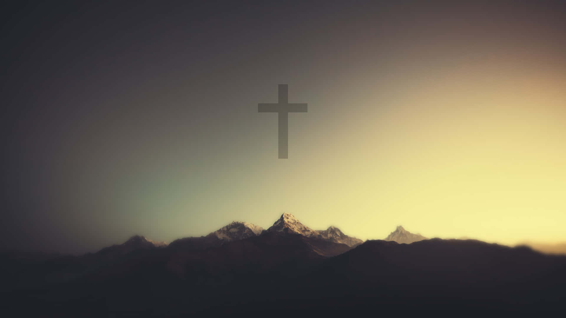 mountain range, dusk, glowing cross, Full HD Desktop Wallpaper
