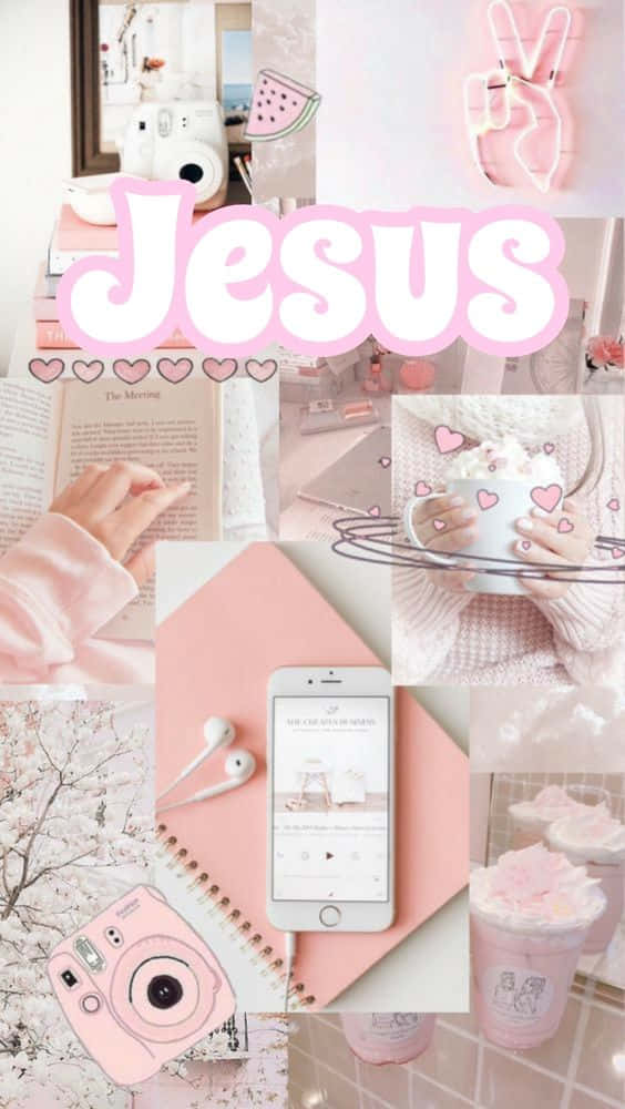 pastel pink, neon Jesus sign, watermelon decor, SD Phone Wallpaper