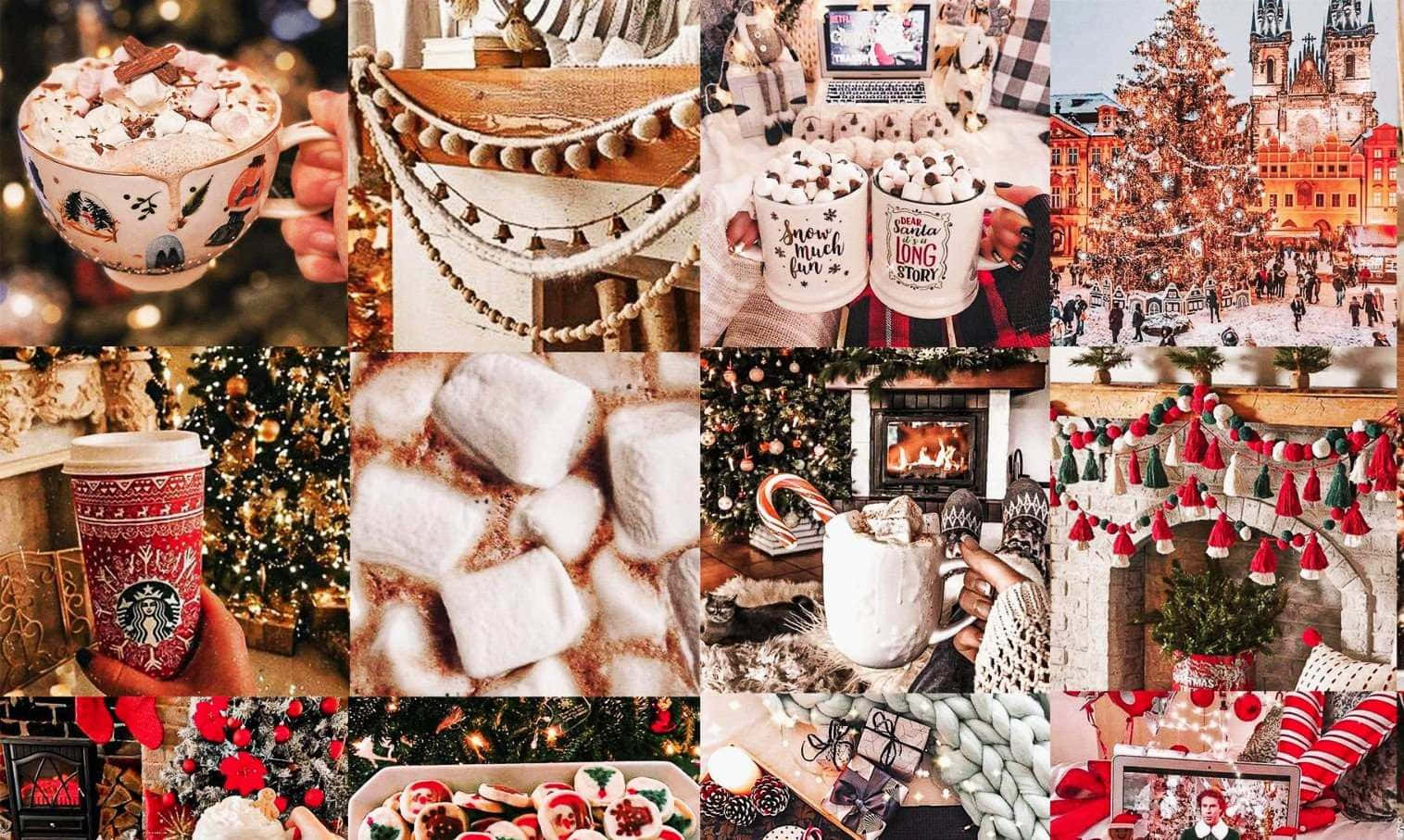 cozy aesthetic christmas vibes, hot cocoa, marshmallows, HD Desktop Wallpaper