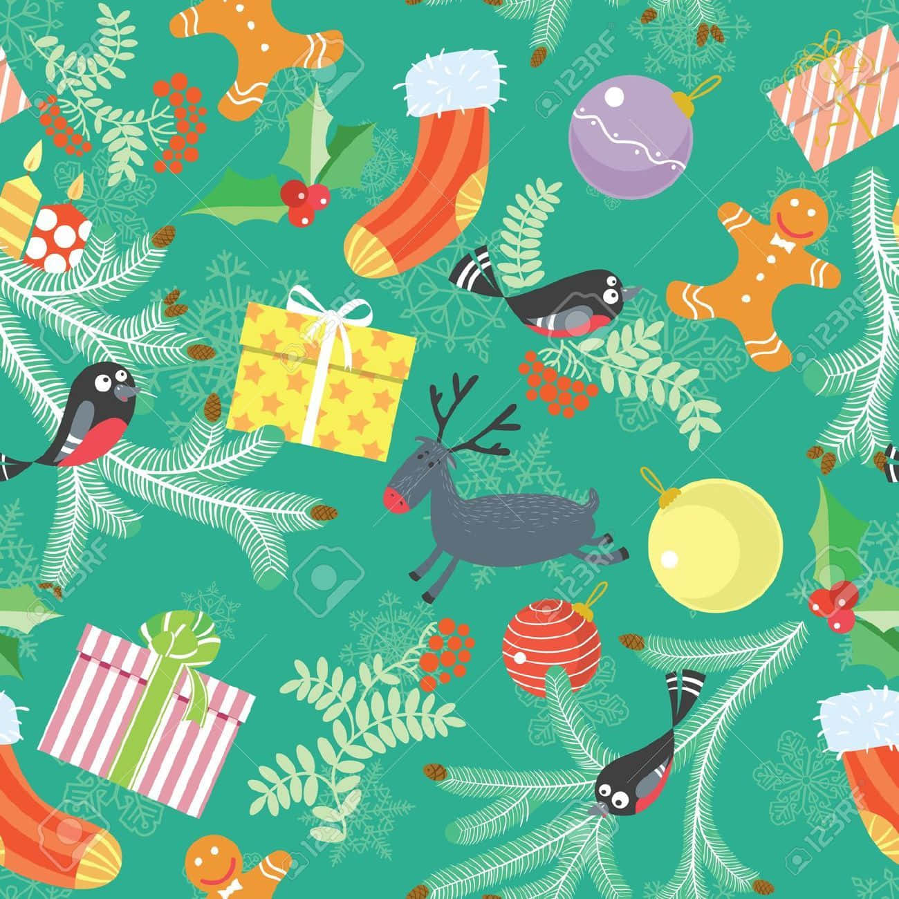 gingerbread men, reindeer, birds, HD Desktop Wallpaper