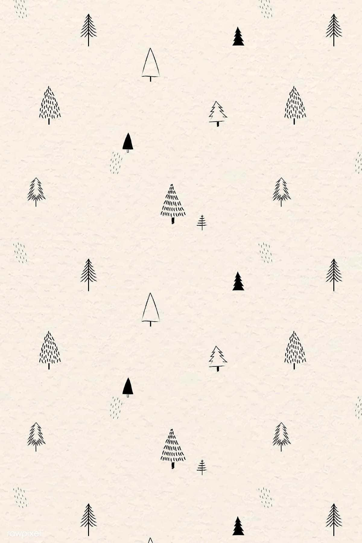 pine trees, black line drawings, textured beige background, HD Phone Wallpaper
