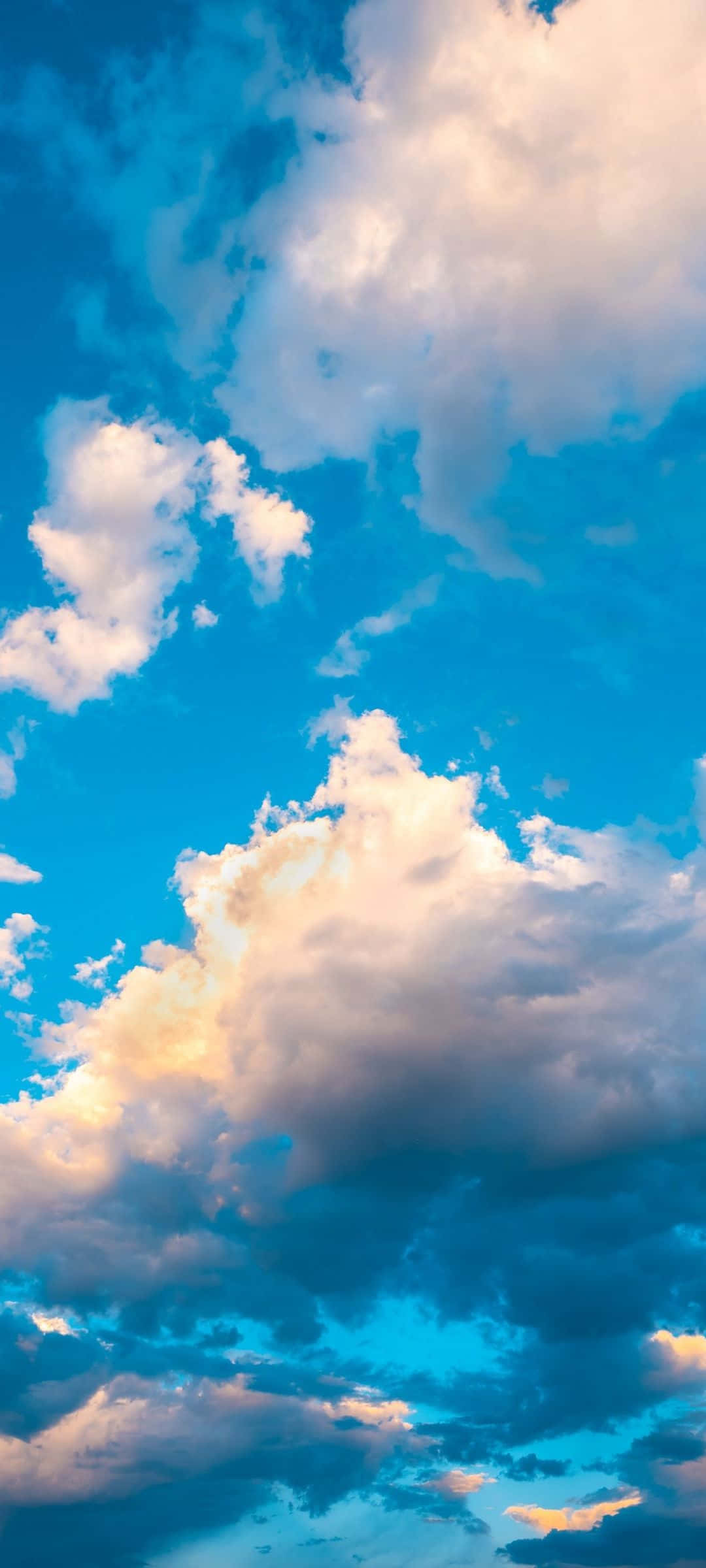 evening sky, fluffy white clouds, golden sunset light, Full HD Phone Wallpaper