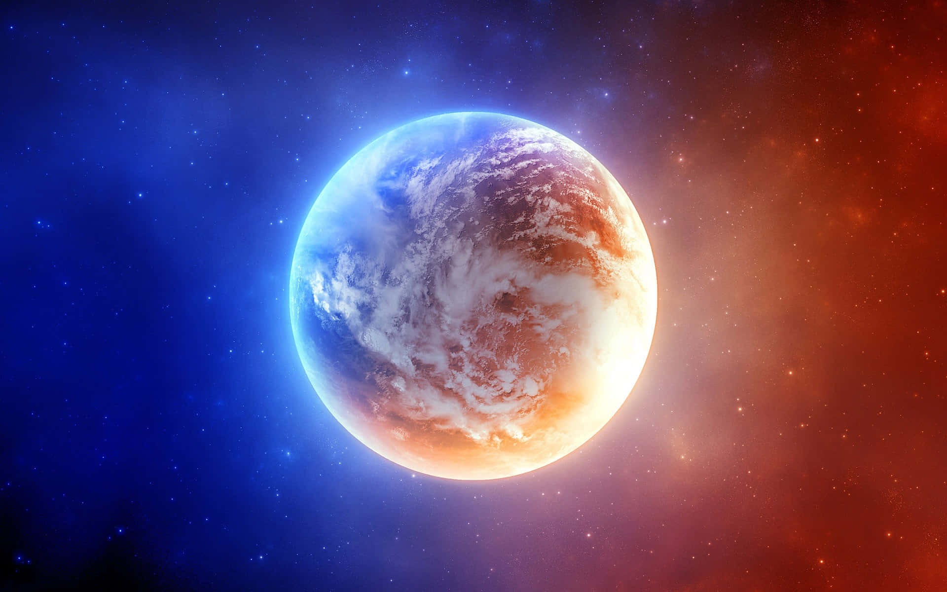 orange and blue, swirling blue and orange clouds, starry cosmic backdrop, Full HD Desktop Wallpaper