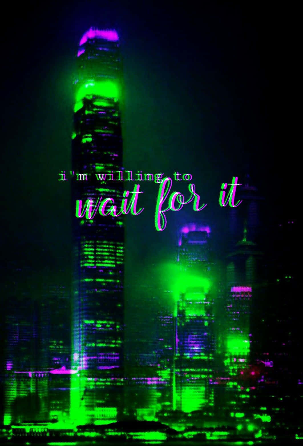 neon green, purple, city skyline, HD Phone Wallpaper