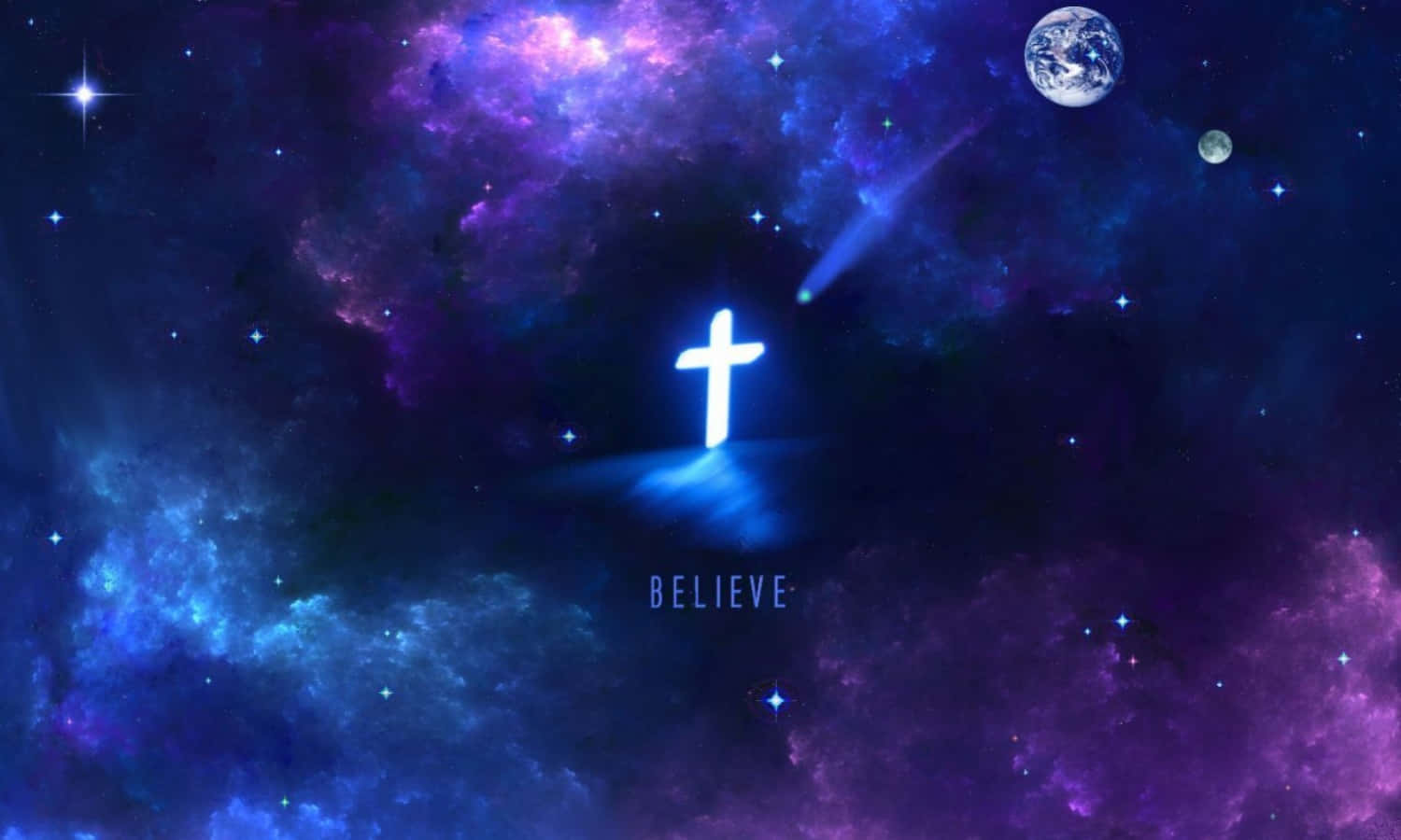 Beautiful Cross, Blue Galaxy, gloaming white cross, HD Desktop Wallpaper