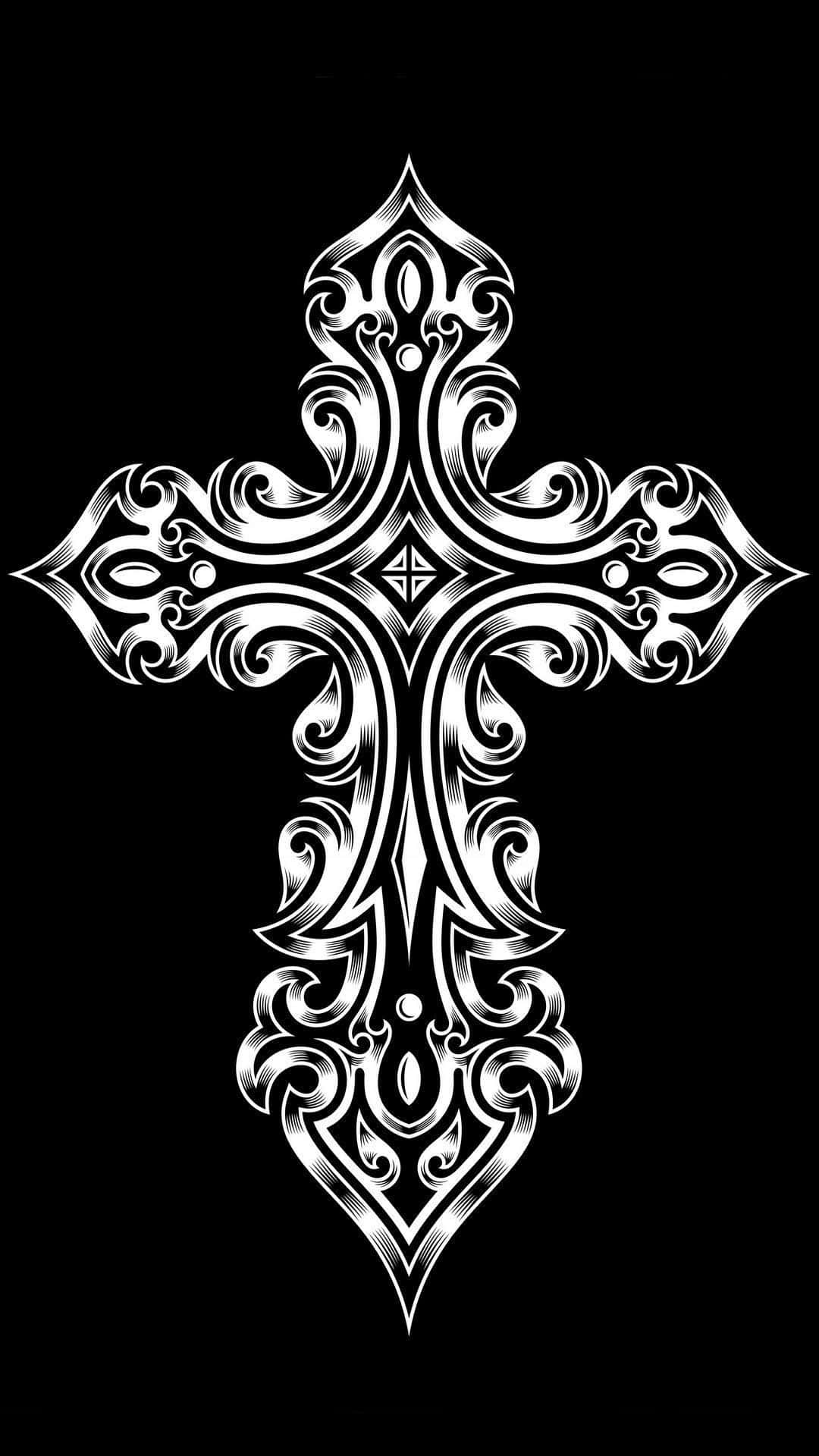 silver cross, intricate swirling patterns, solid black background, Full HD Phone Wallpaper