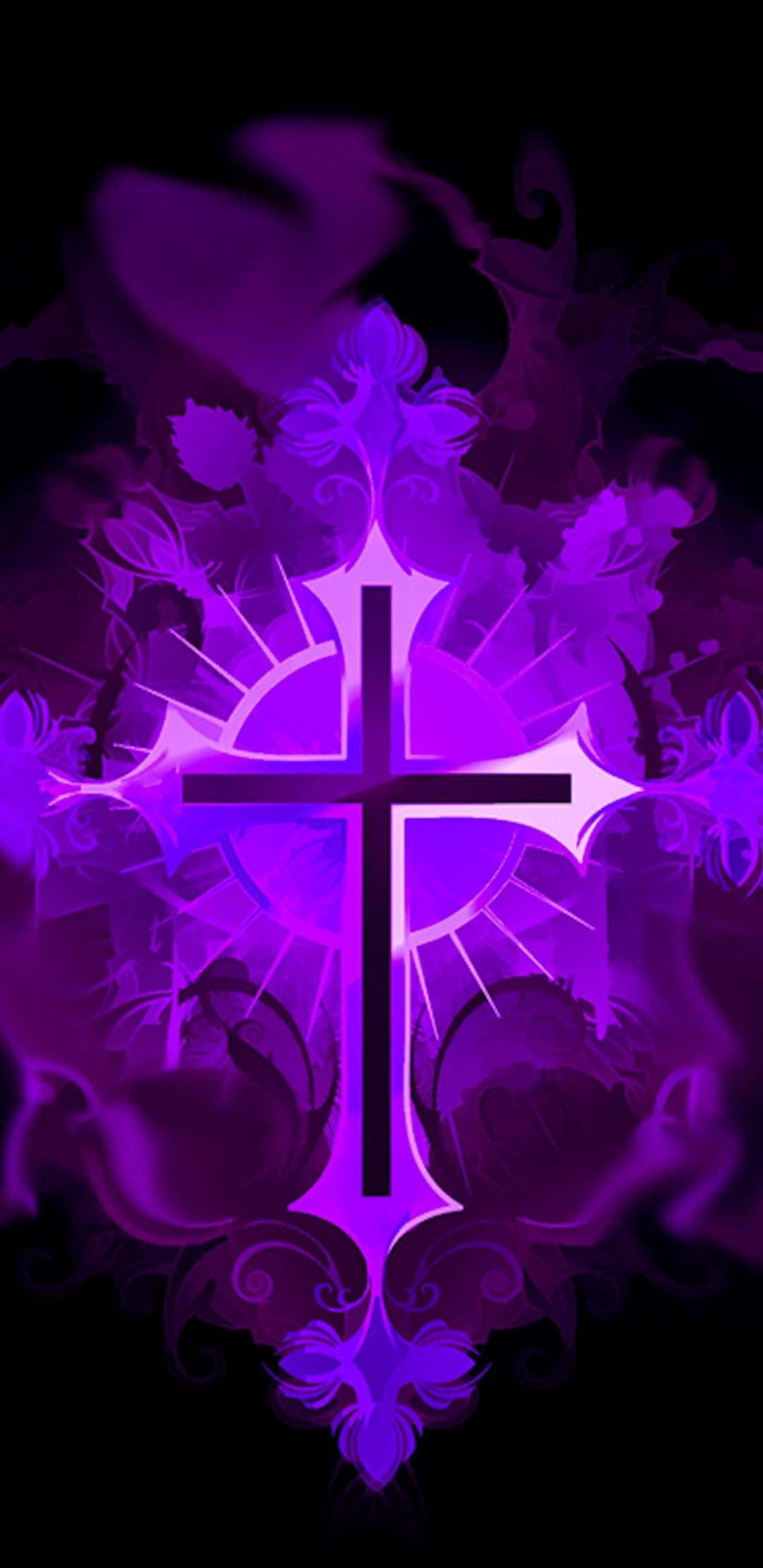 Purple Ornate Beautiful Cross, glowing purple cross, dark background, Full HD Phone Wallpaper