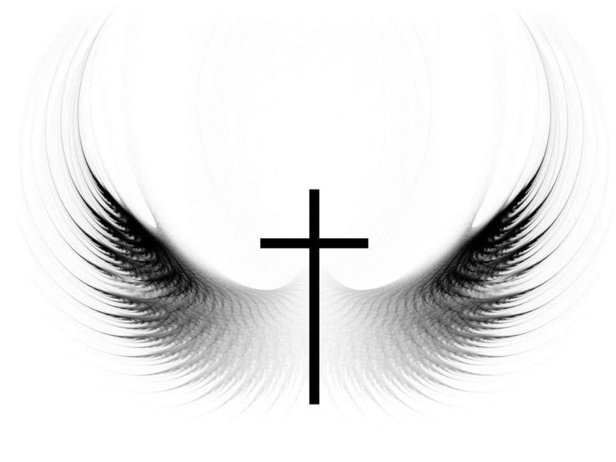 Beautiful Cross, black, fractal wings, SD Desktop Wallpaper