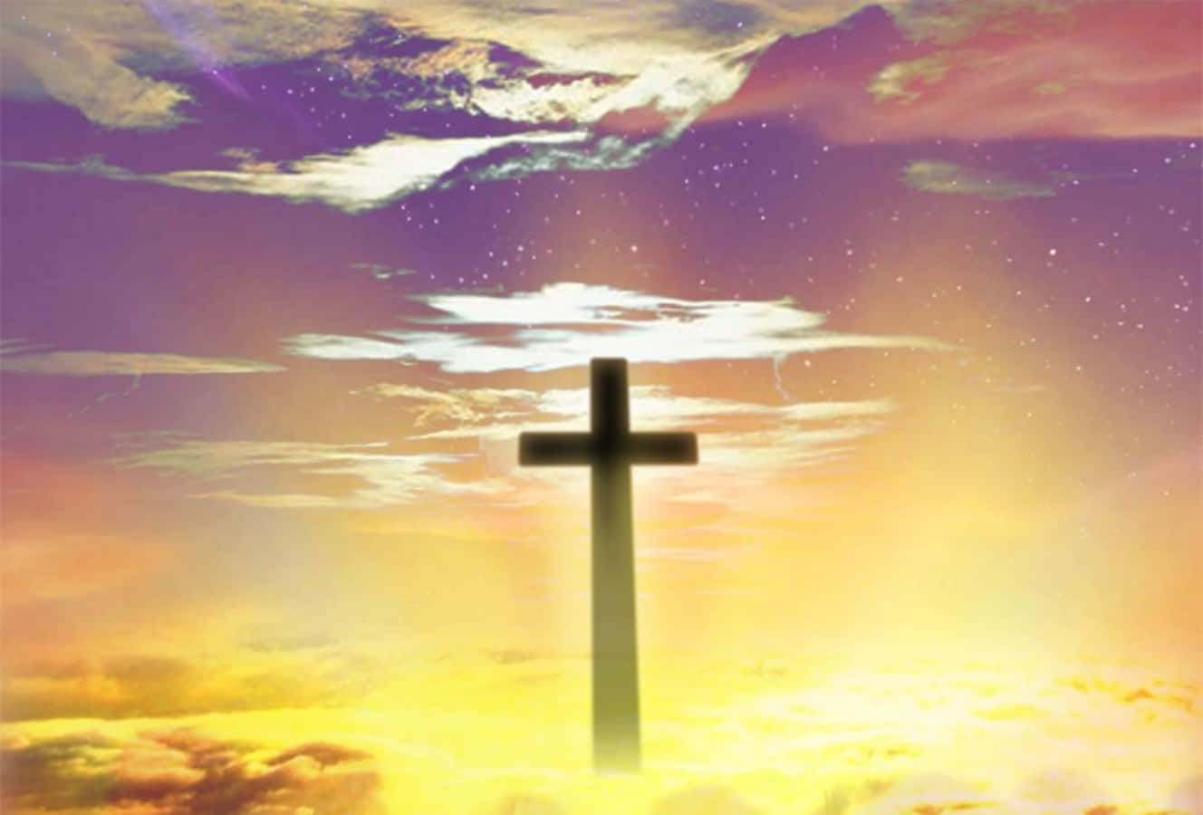 glowing cross, vibrant sunset sky, purple gold, HD Desktop Wallpaper