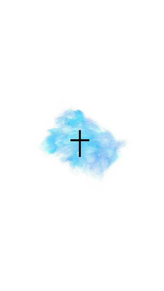 black cross, soft blue watercolor splash, stark white background, SD Phone Wallpaper