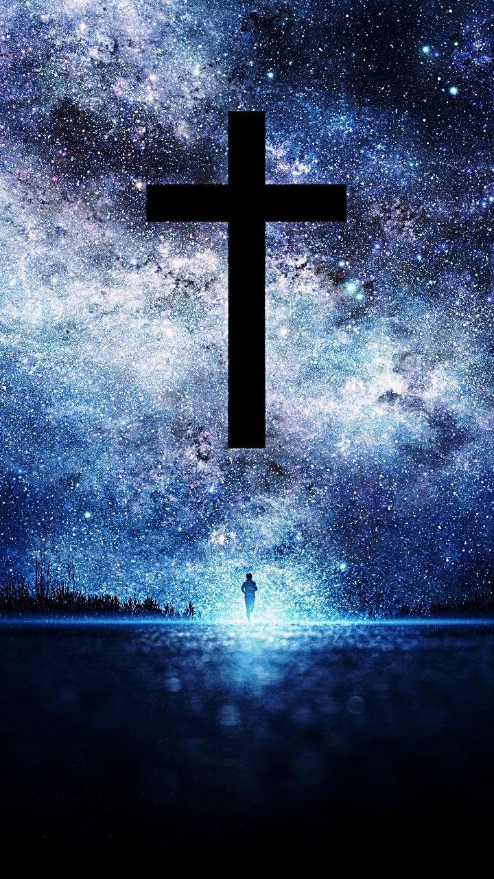 cross, black cross, starry cosmic sky, HD Phone Wallpaper