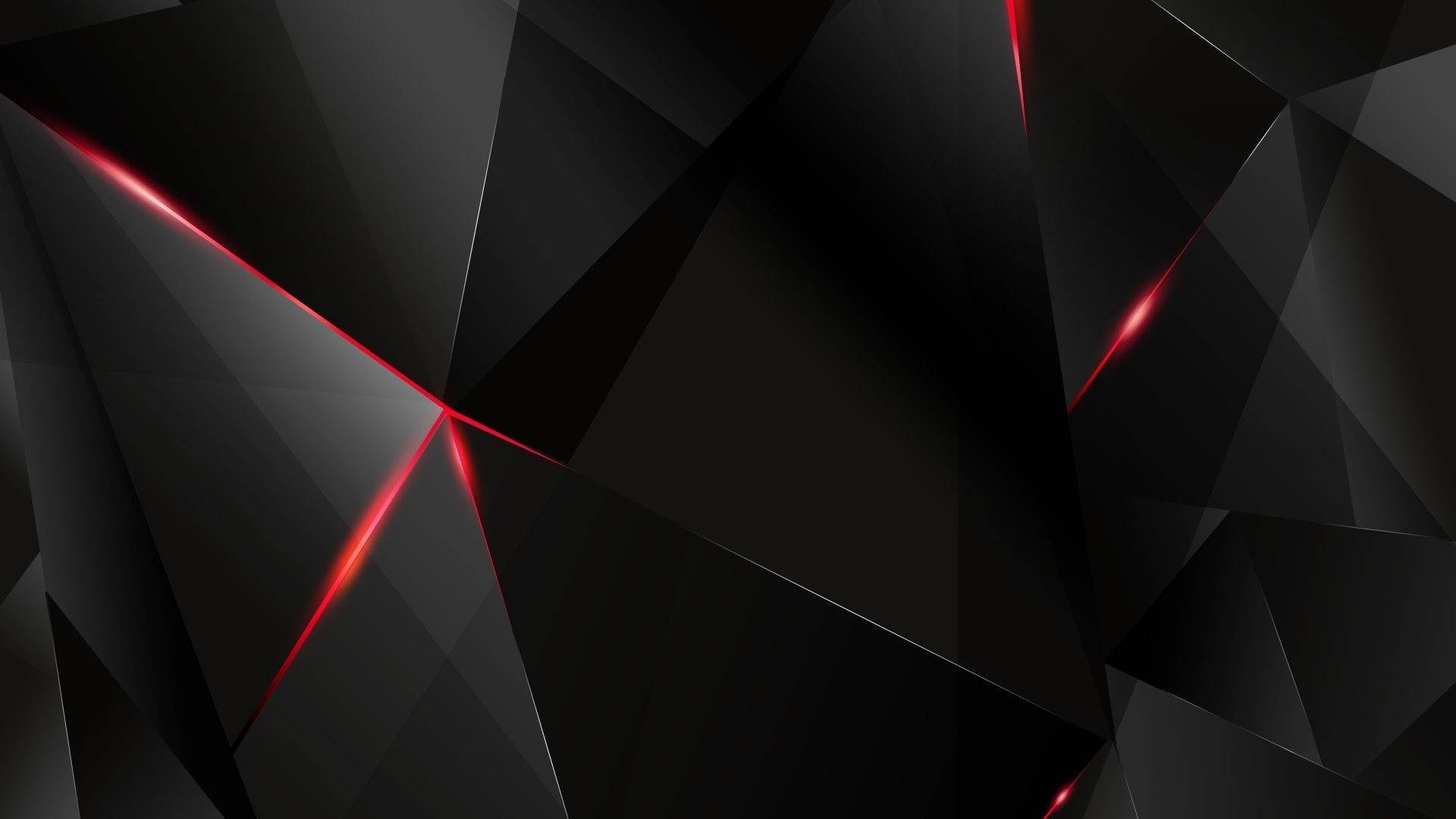 geometric black wallpaper, sharp angular facets, glowing red light streaks, Full HD Desktop Wallpaper