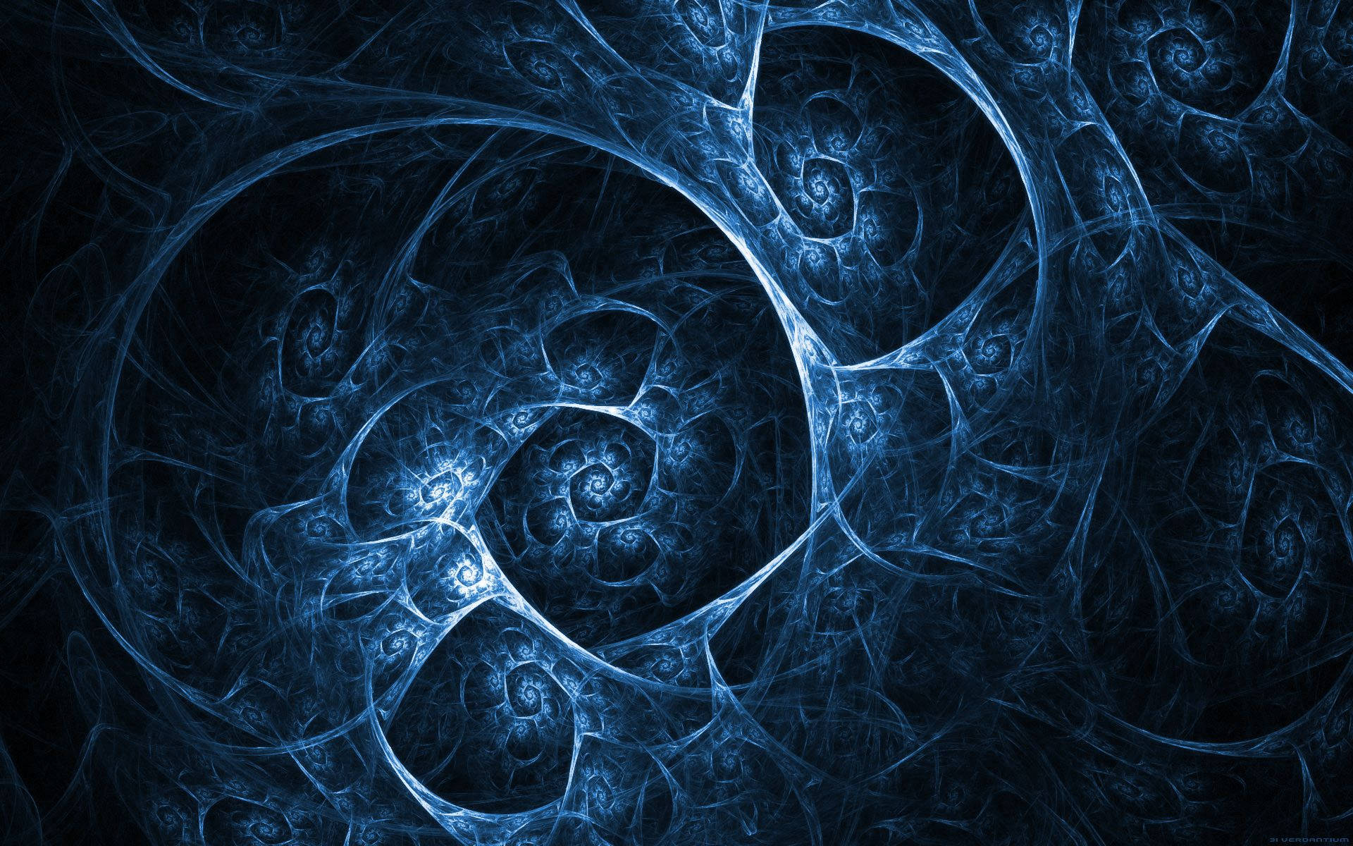 fractal blue abstract, glowing spiral tendrils, dark background, Full HD Desktop Wallpaper