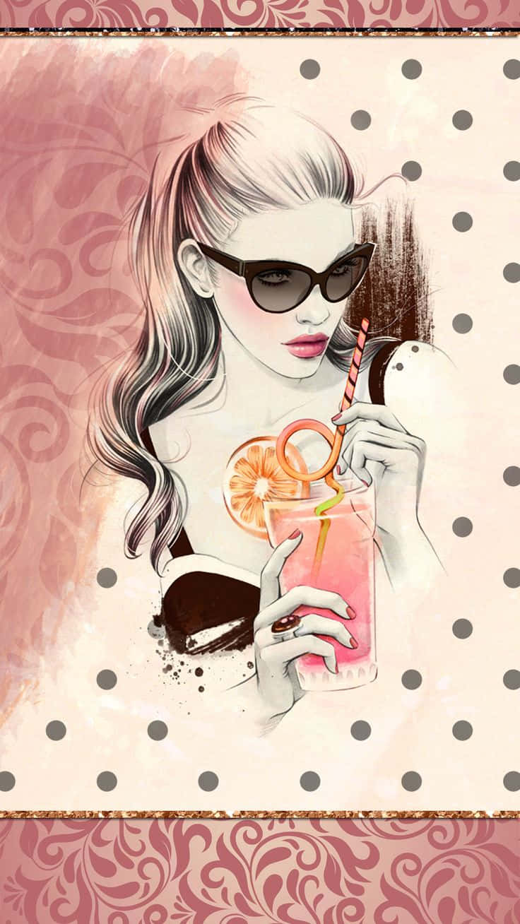 stylish illustration, sunglasses, cocktail, HD Phone Wallpaper