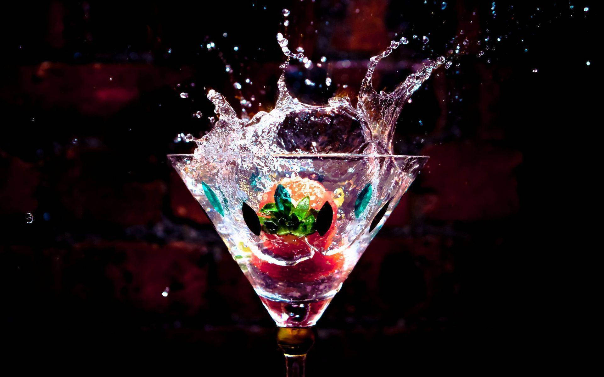 strawberry cocktail, martini glass, sparkling splash, Full HD Desktop Wallpaper