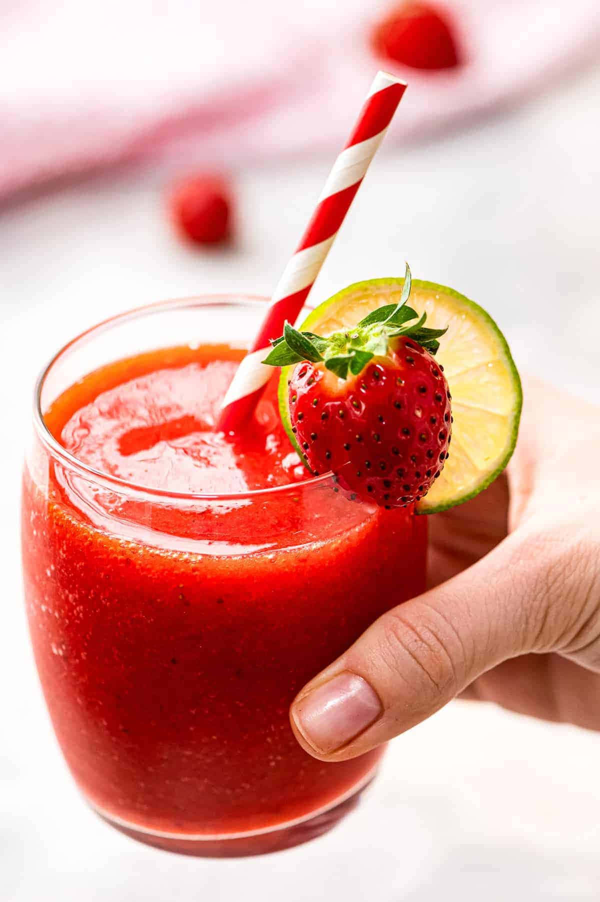 vibrant red strawberry smoothie, fresh strawberry, lime slice, HD Phone Wallpaper