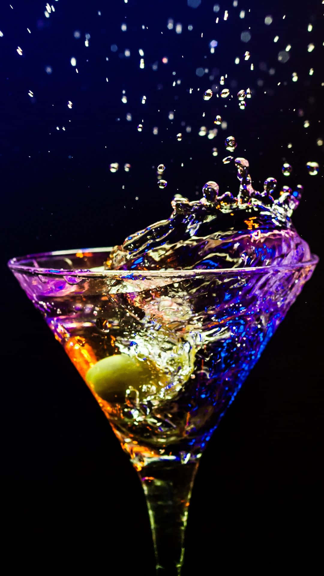 martini glass, green olive, vibrant purple, Full HD Phone Wallpaper