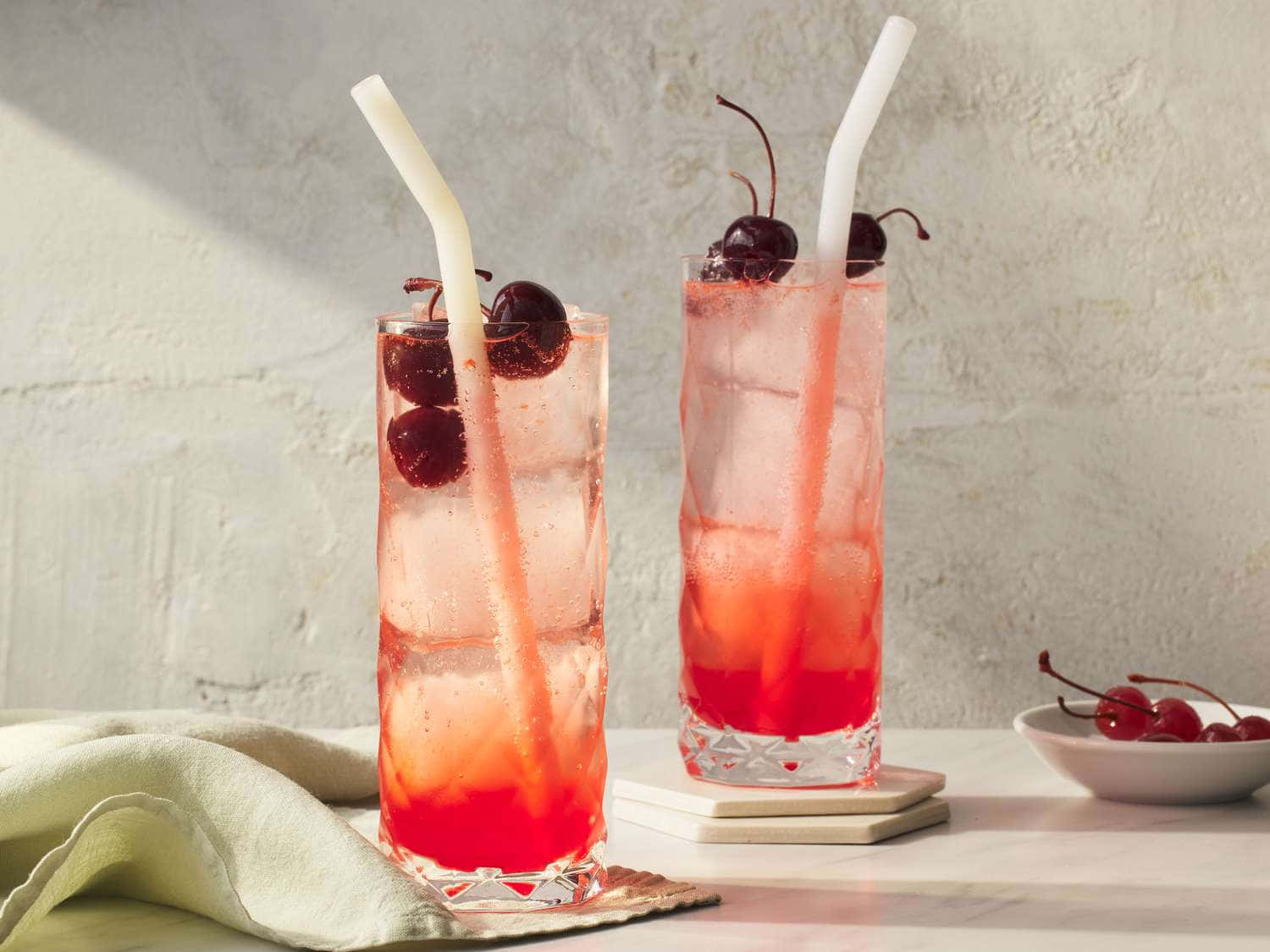 vibrant red cherry cocktails, ice, cherries garnish, HD Desktop Wallpaper