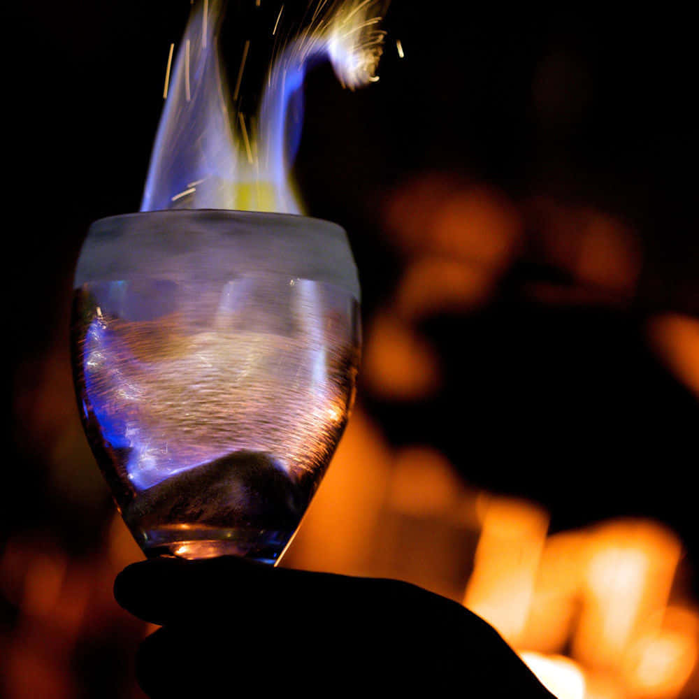 Beautiful Drink, glowing blue flame, glass, SD Desktop Wallpaper