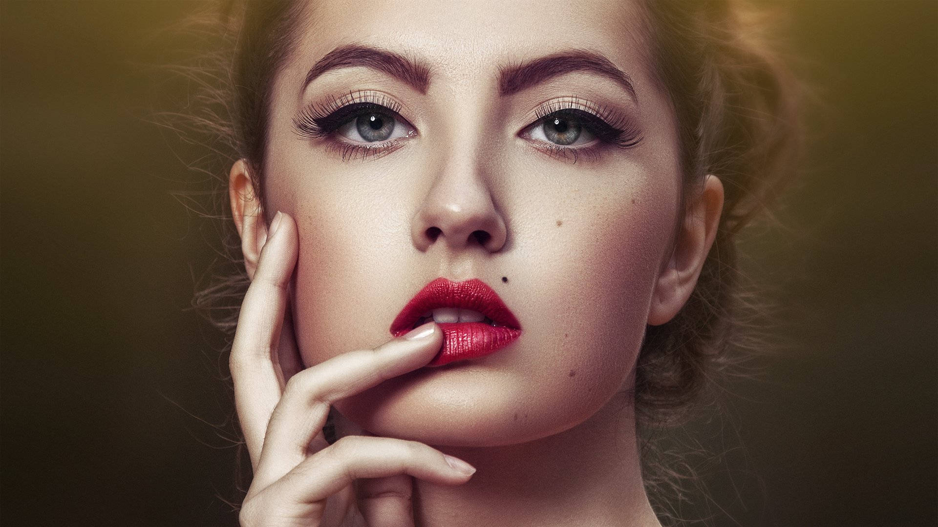 Beautiful Face, red lips, smoky eyes, Full HD Desktop Wallpaper