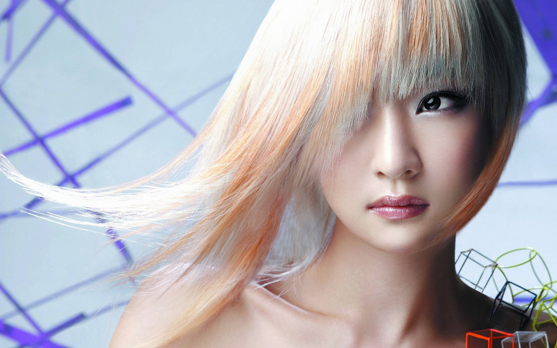 platinum blonde hair, peach, silver, Full HD Desktop Wallpaper