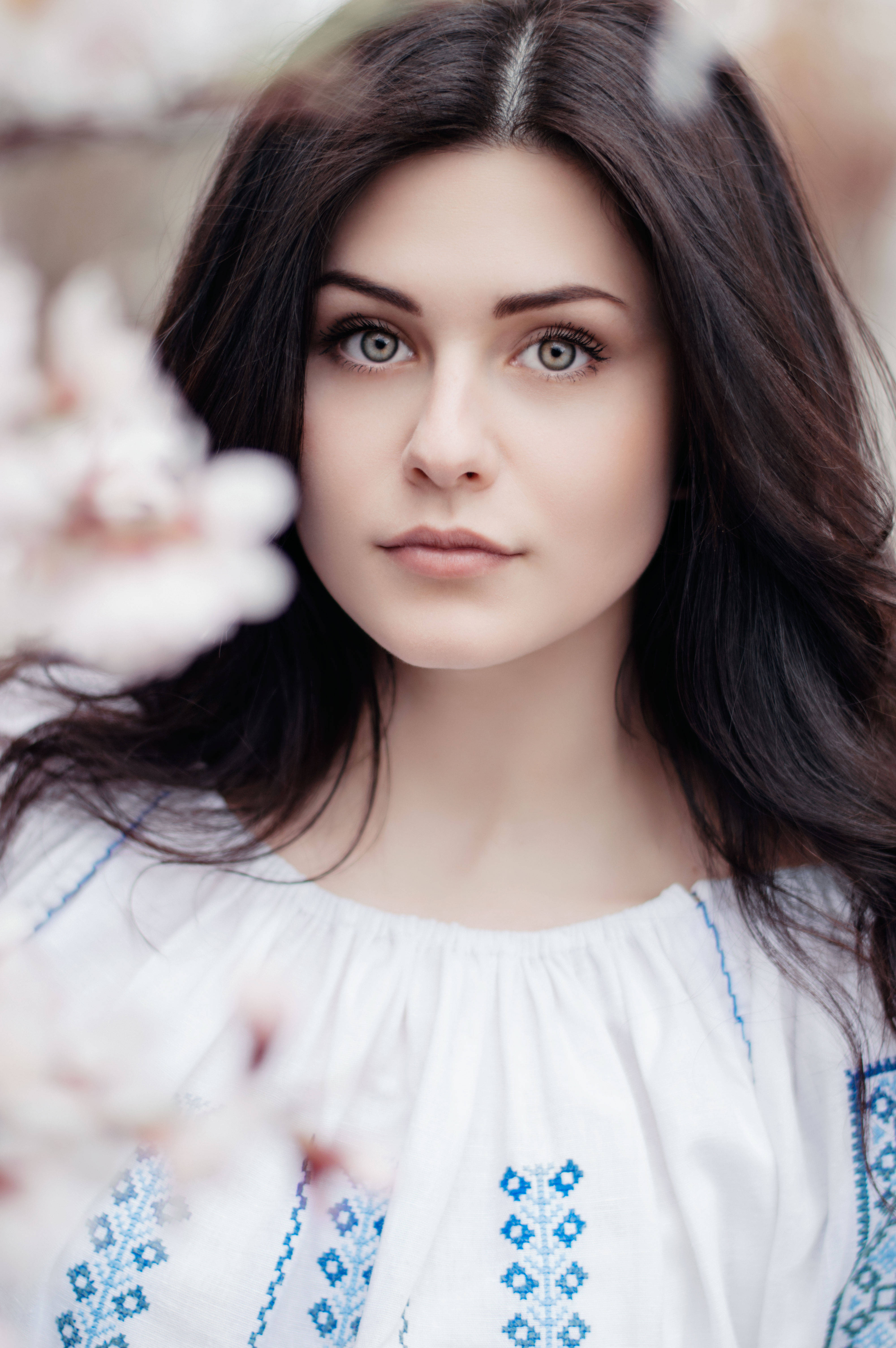 beautiful face, fair skin, dark hair, 5K Phone Wallpaper