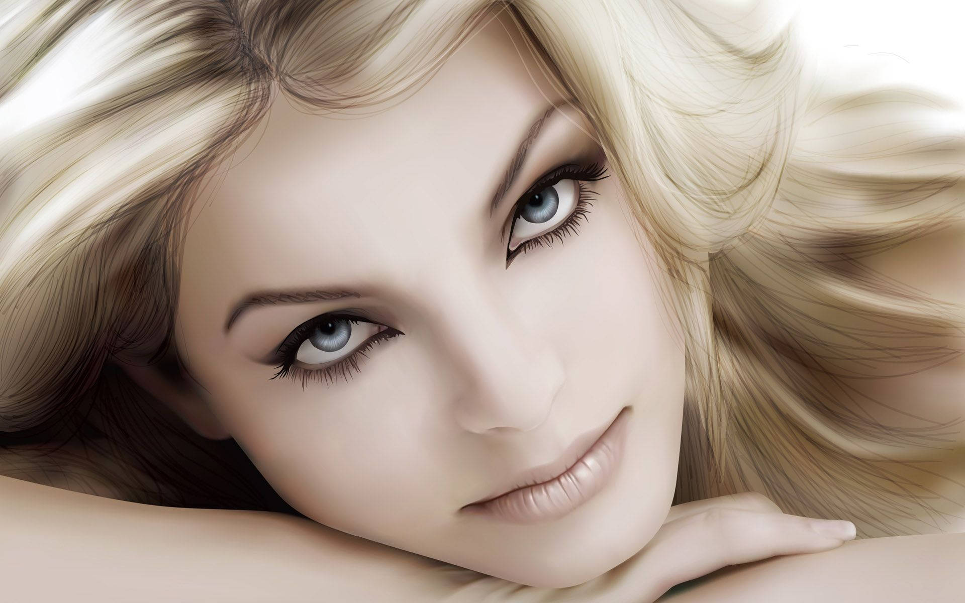 blonde woman, striking blue eyes, close-up, Full HD Desktop Wallpaper