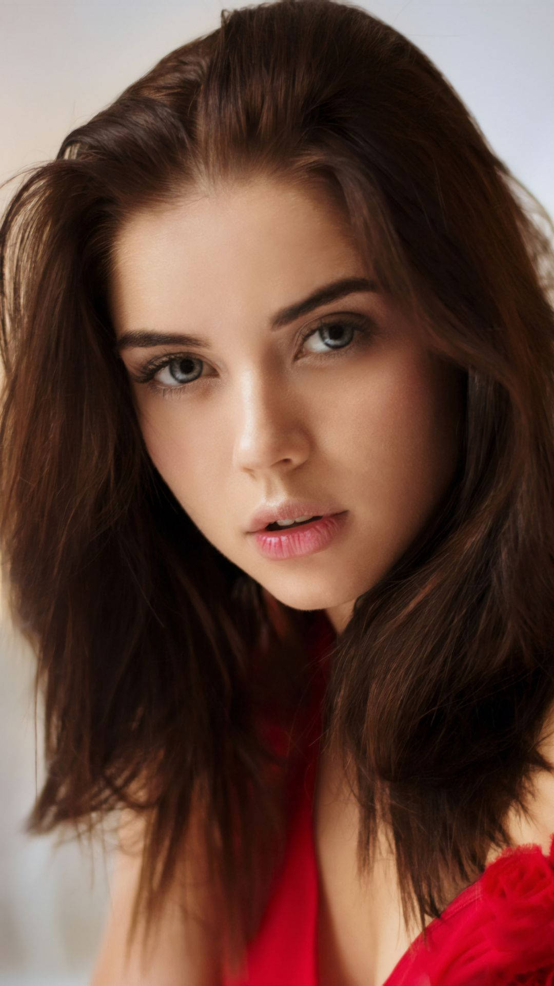 beautiful face, young woman, brown hair, Full HD Phone Wallpaper