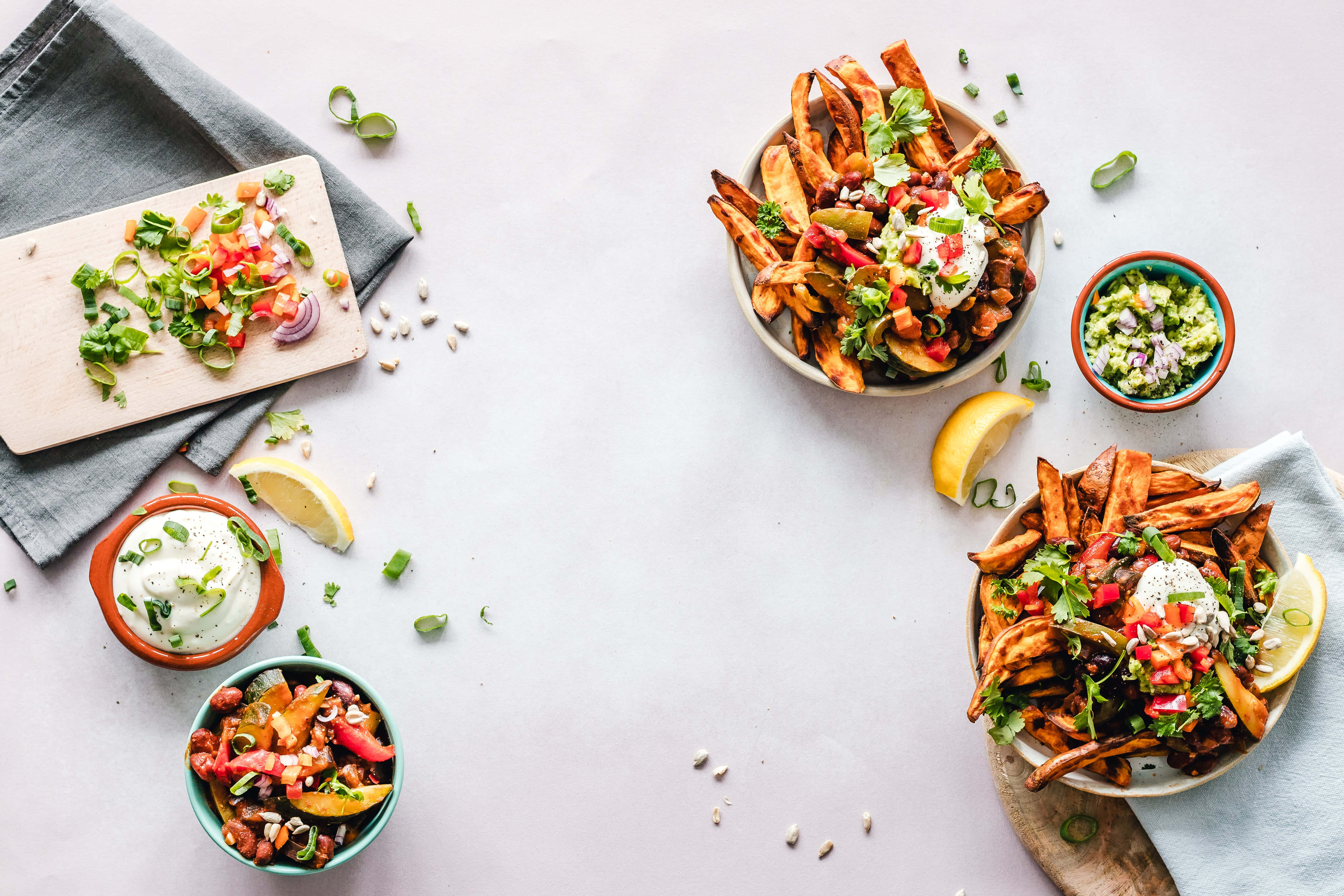 beautiful food, sweet potato fries, beans, 4K Desktop Wallpaper