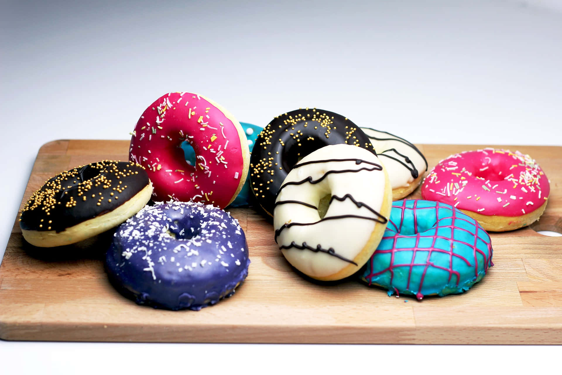 rainbow glazed donuts, sprinkles, drizzles, Full HD Desktop Wallpaper