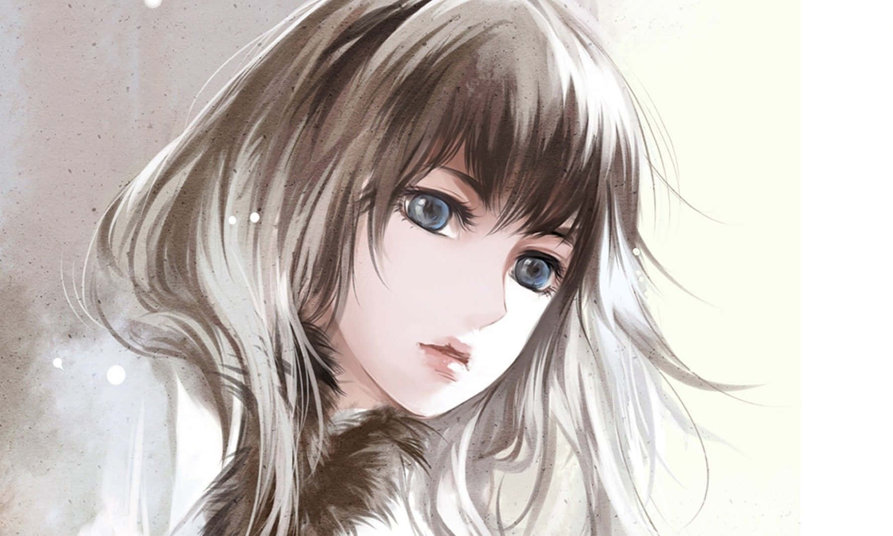 anime girl, long brown hair, striking blue eyes, HD Desktop Wallpaper
