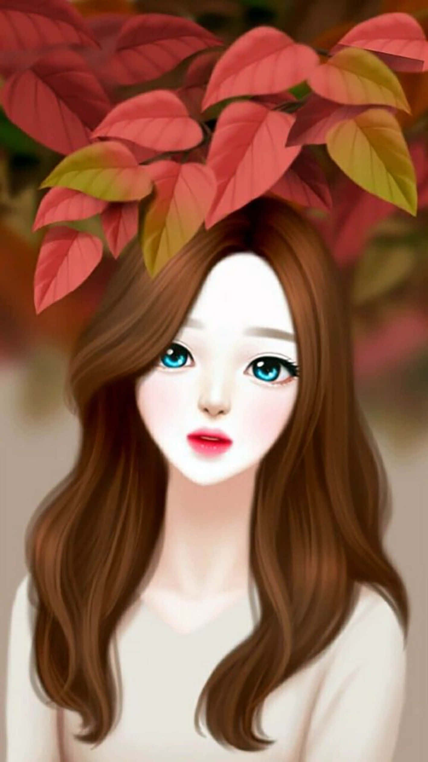 cartoon girl, blue eyes, brown hair, Full HD Phone Wallpaper